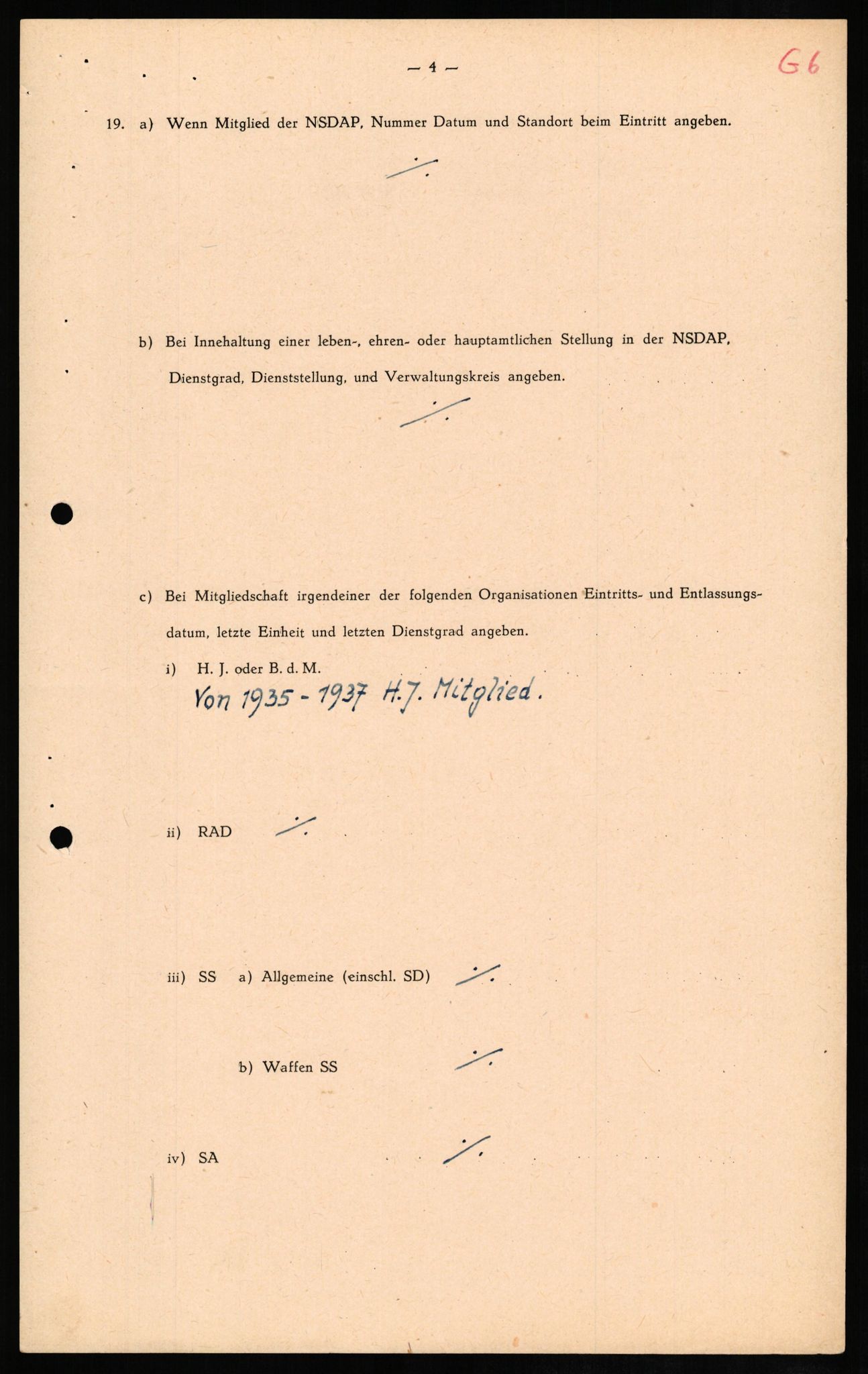 Forsvaret, Forsvarets overkommando II, RA/RAFA-3915/D/Db/L0011: CI Questionaires. Tyske okkupasjonsstyrker i Norge. Tyskere., 1945-1946, s. 18