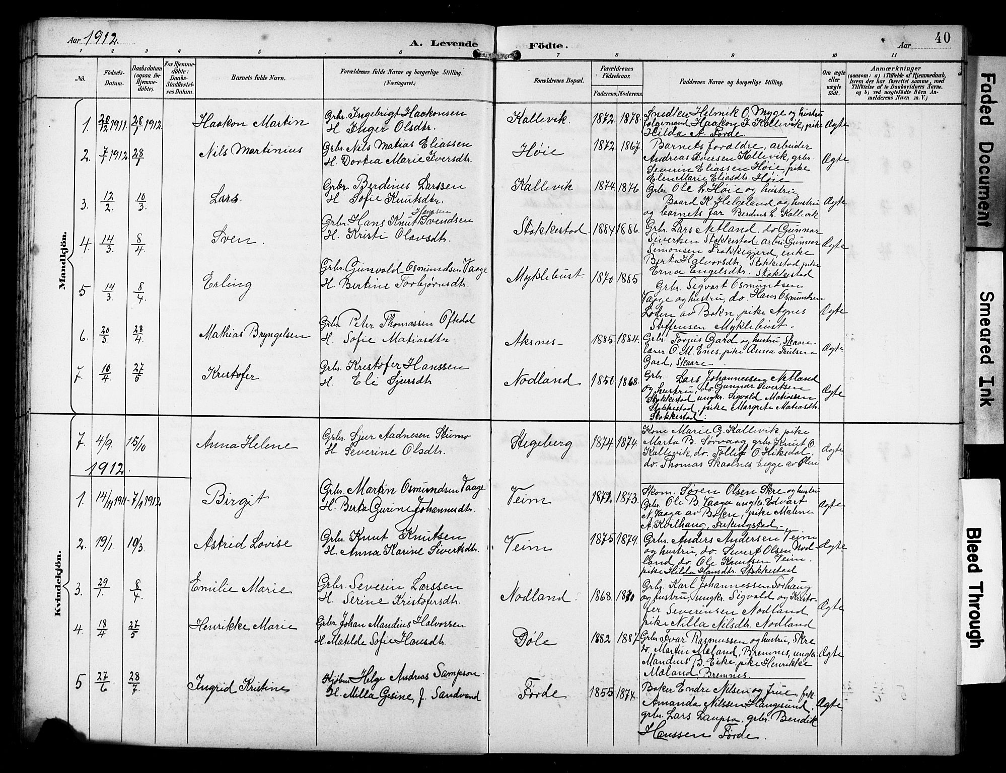 Avaldsnes sokneprestkontor, SAST/A -101851/H/Ha/Hab/L0011: Klokkerbok nr. B 11, 1893-1929, s. 40