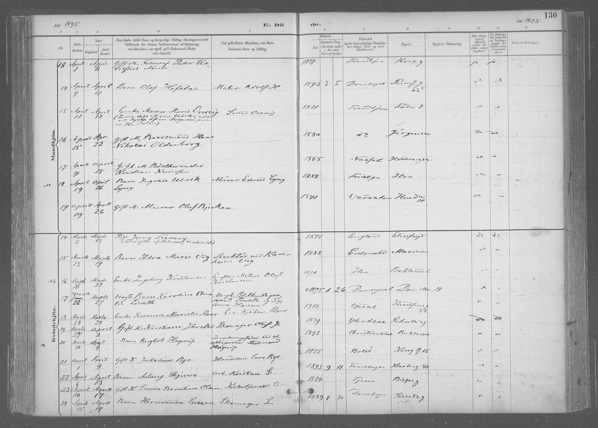 Ministerialprotokoller, klokkerbøker og fødselsregistre - Sør-Trøndelag, SAT/A-1456/601/L0064: Ministerialbok nr. 601A31, 1891-1911, s. 130