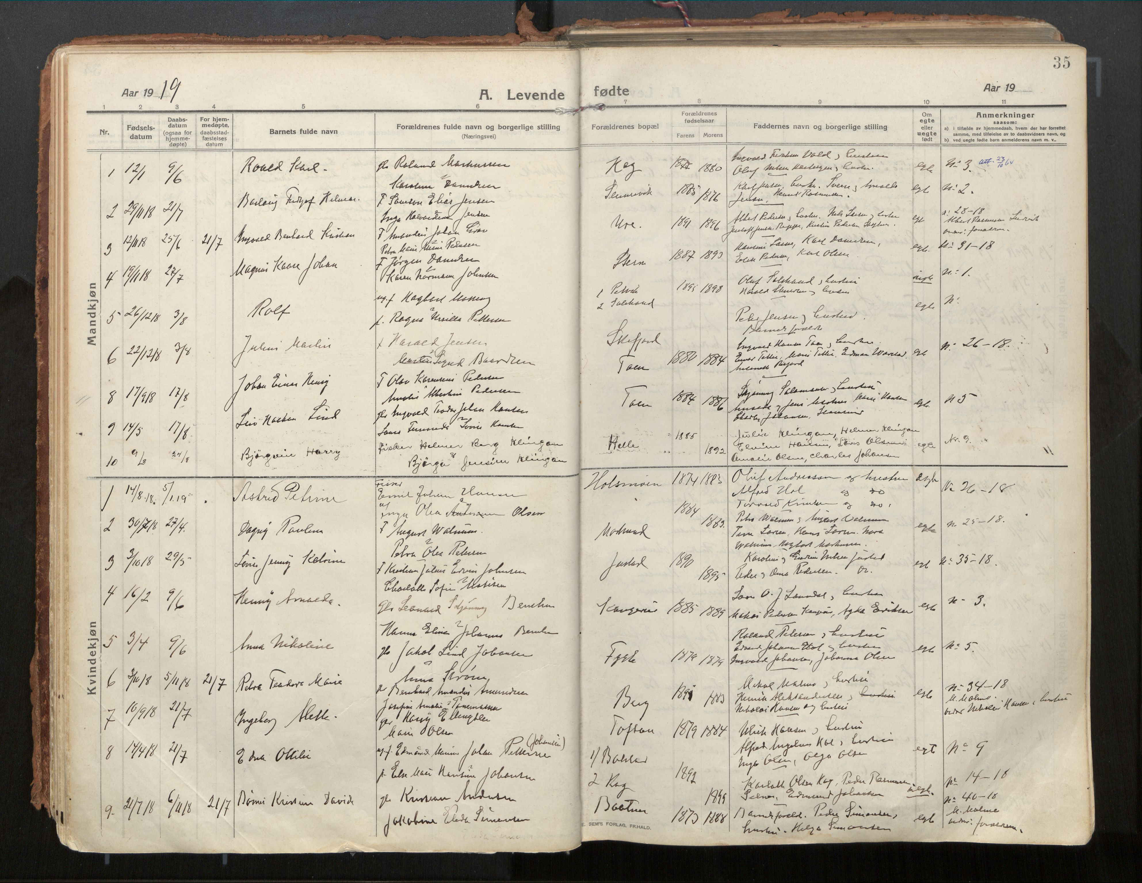 Ministerialprotokoller, klokkerbøker og fødselsregistre - Nordland, AV/SAT-A-1459/882/L1181: Ministerialbok nr. 882A03, 1913-1937, s. 35