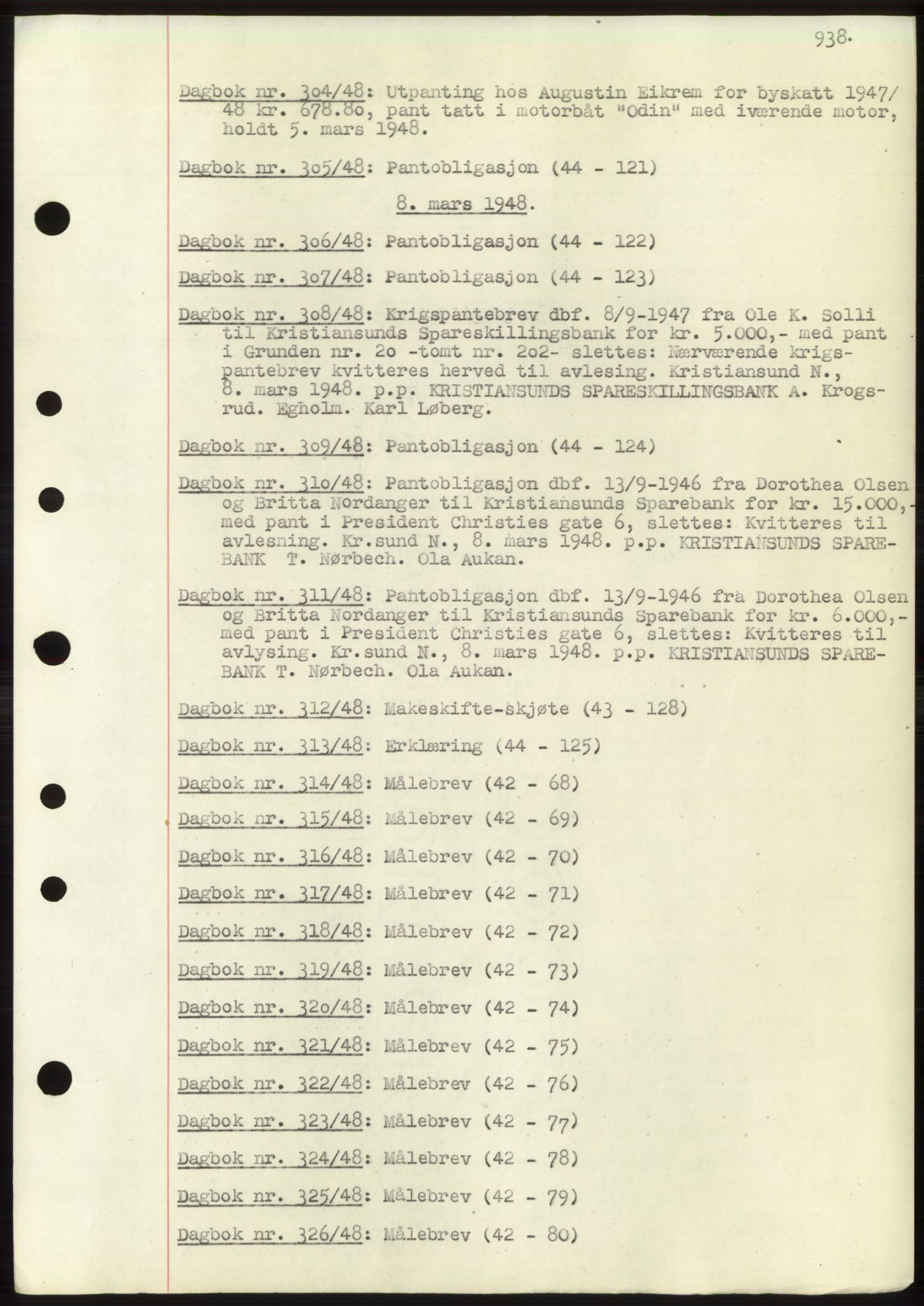Kristiansund byfogd, AV/SAT-A-4587/A/27: Pantebok nr. 32b, 1945-1950, Dagboknr: 307/1948