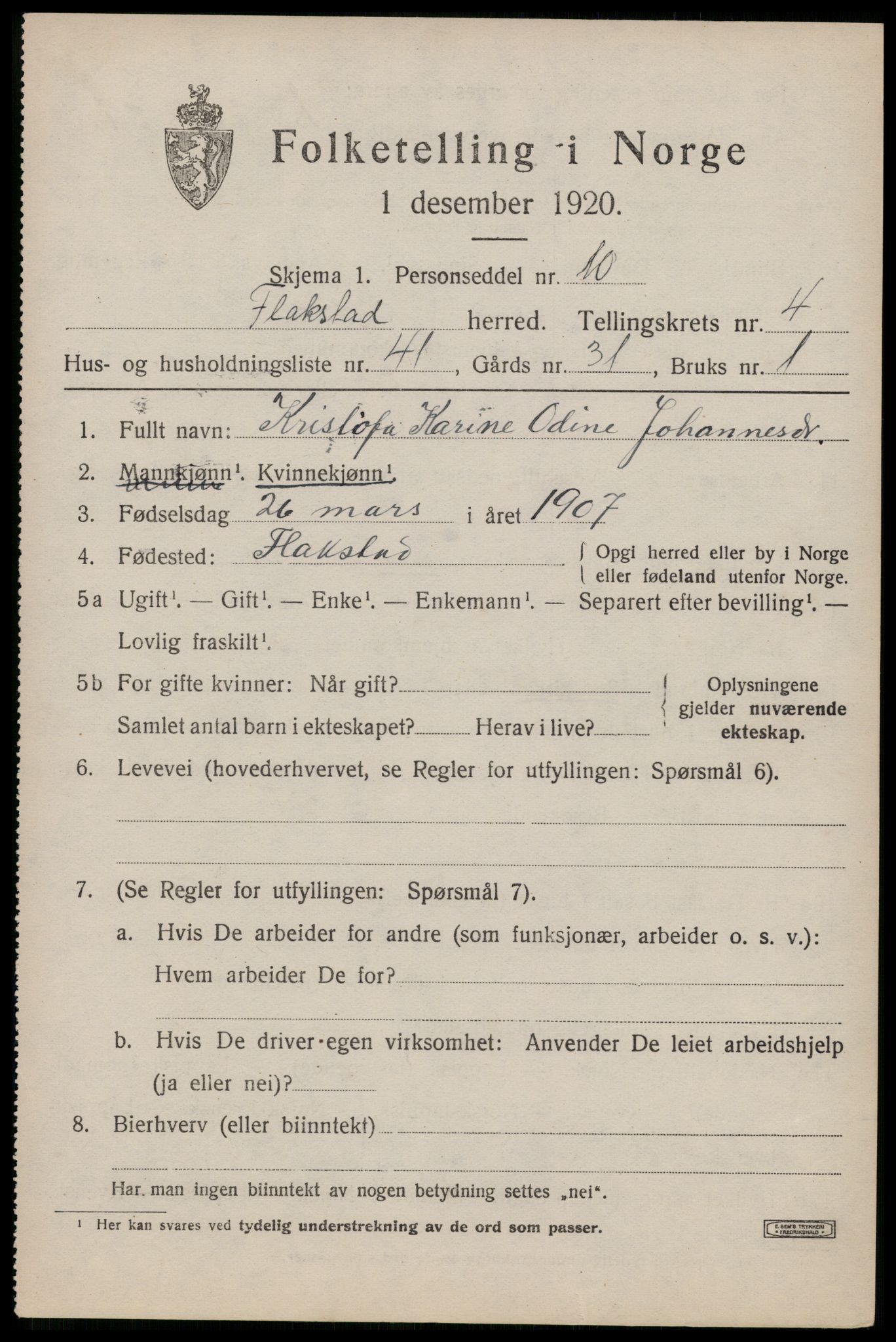 SAT, Folketelling 1920 for 1859 Flakstad herred, 1920, s. 3391