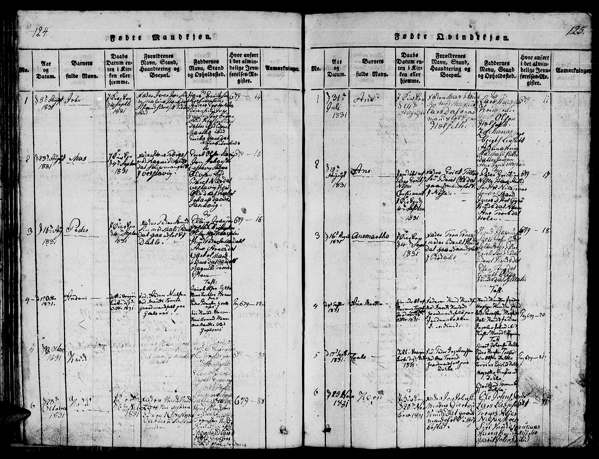 Ministerialprotokoller, klokkerbøker og fødselsregistre - Møre og Romsdal, AV/SAT-A-1454/565/L0752: Klokkerbok nr. 565C01, 1817-1844, s. 124-125