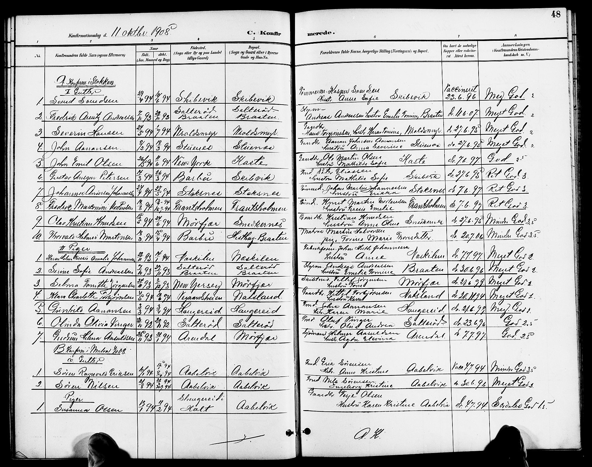Austre Moland sokneprestkontor, AV/SAK-1111-0001/F/Fb/Fbb/L0002: Klokkerbok nr. B 2, 1894-1918, s. 48