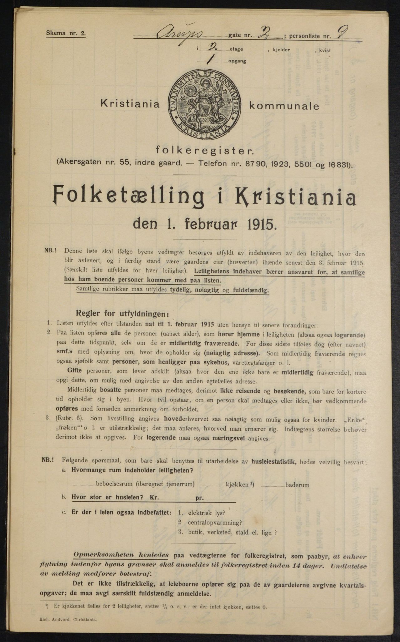 OBA, Kommunal folketelling 1.2.1915 for Kristiania, 1915, s. 2226