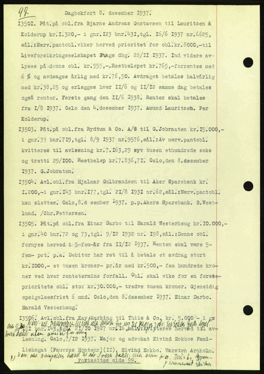 Aker herredsskriveri, SAO/A-10896/G/Gb/Gba/Gbac/L0005: Pantebok nr. B151-152, 1937-1938, Dagboknr: 13501/1937