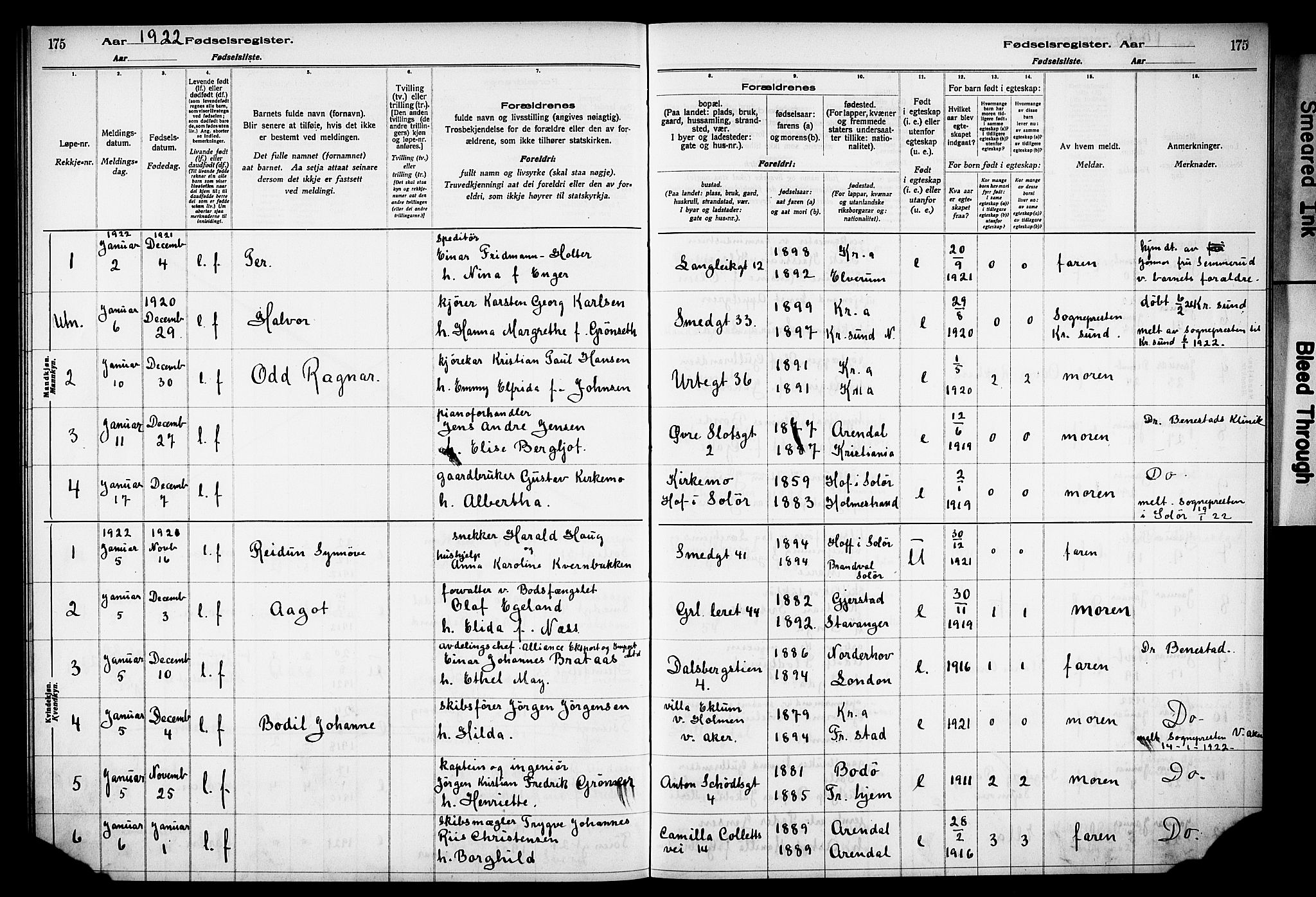 Grønland prestekontor Kirkebøker, AV/SAO-A-10848/J/Ja/L0001: Fødselsregister nr. 1, 1916-1922, s. 175