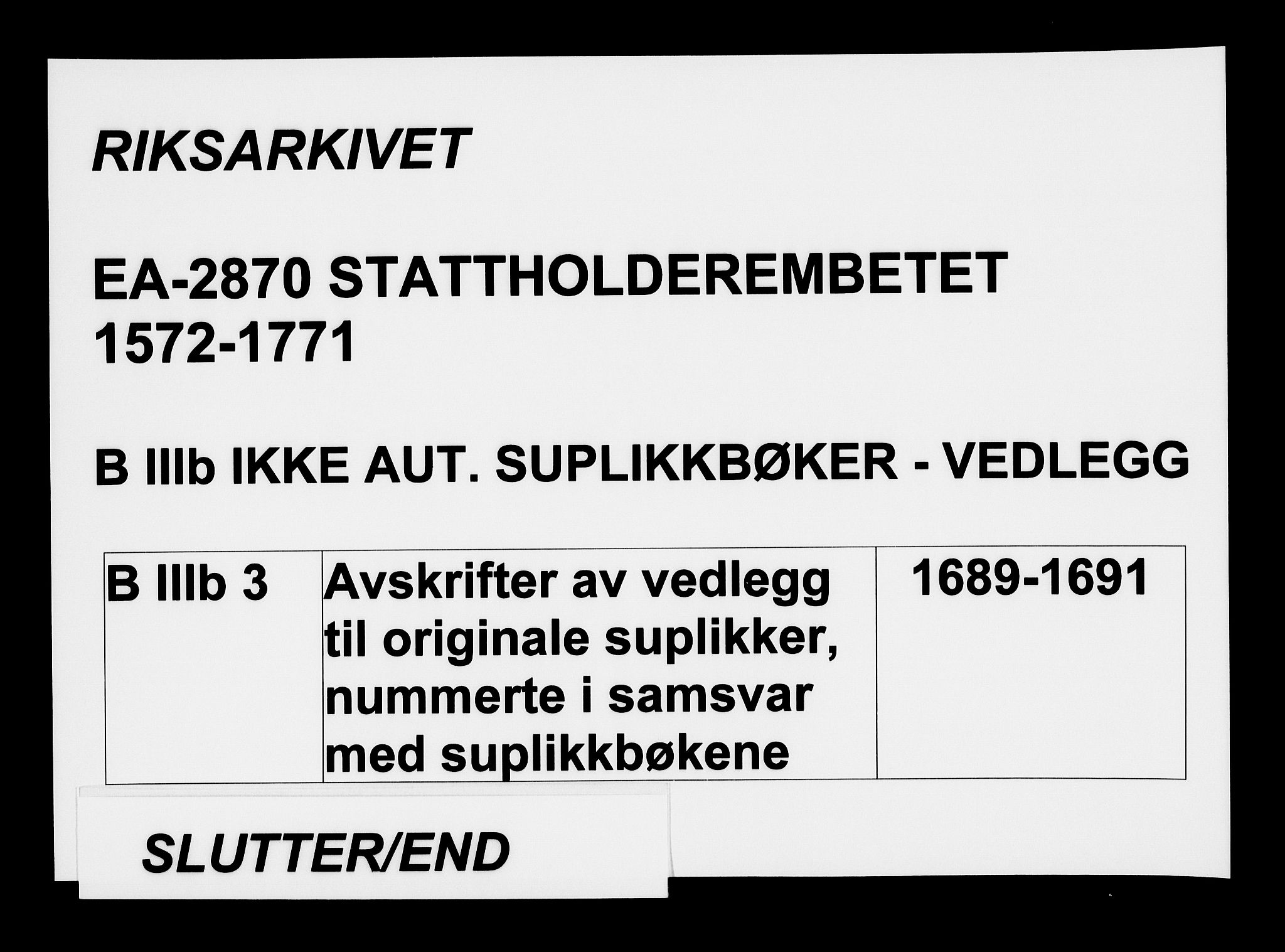 Stattholderembetet 1572-1771, AV/RA-EA-2870/Af/L0003: Avskrifter av vedlegg til originale supplikker, nummerert i samsvar med supplikkbøkene, 1689-1691