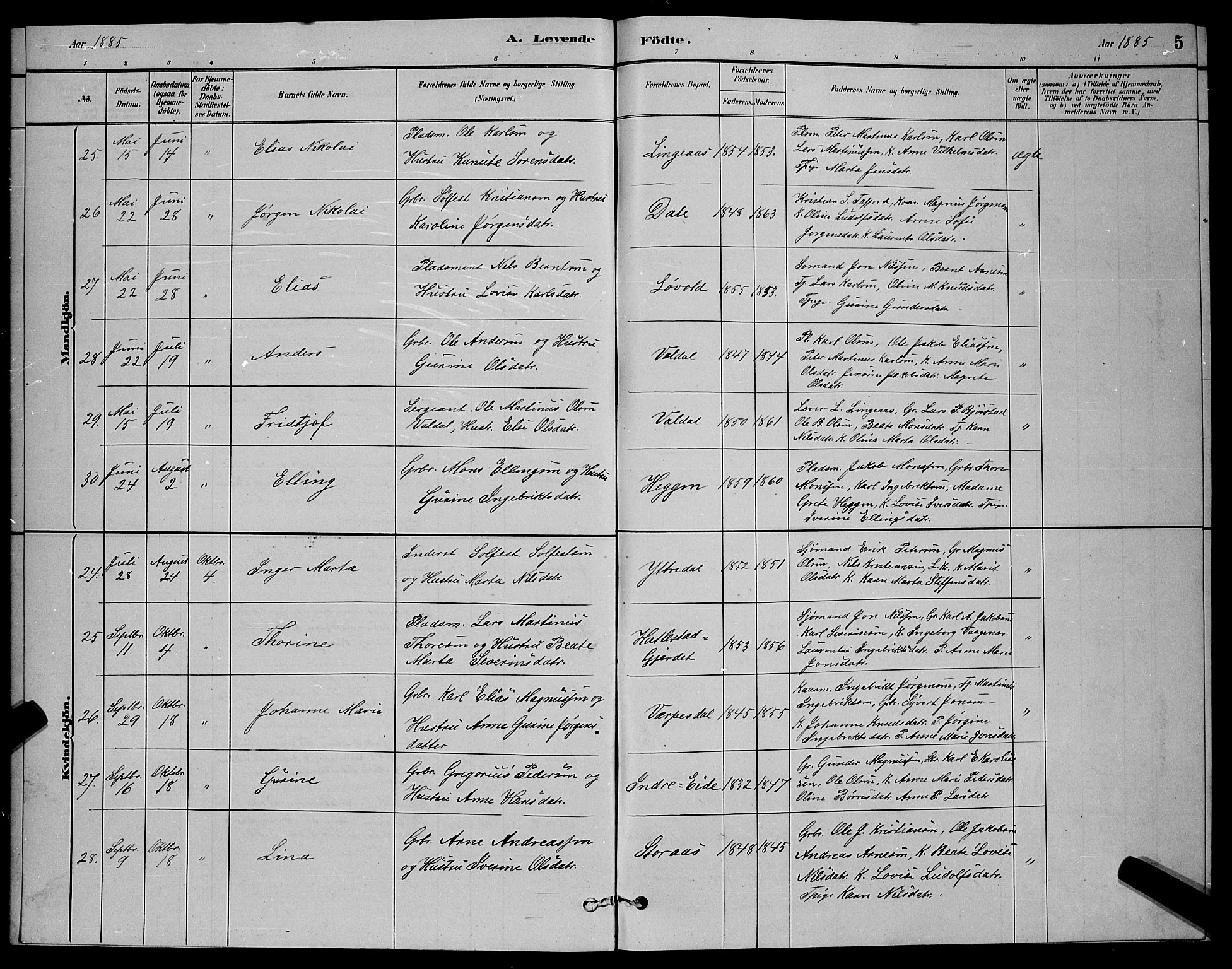 Ministerialprotokoller, klokkerbøker og fødselsregistre - Møre og Romsdal, AV/SAT-A-1454/519/L0263: Klokkerbok nr. 519C04, 1885-1892, s. 5