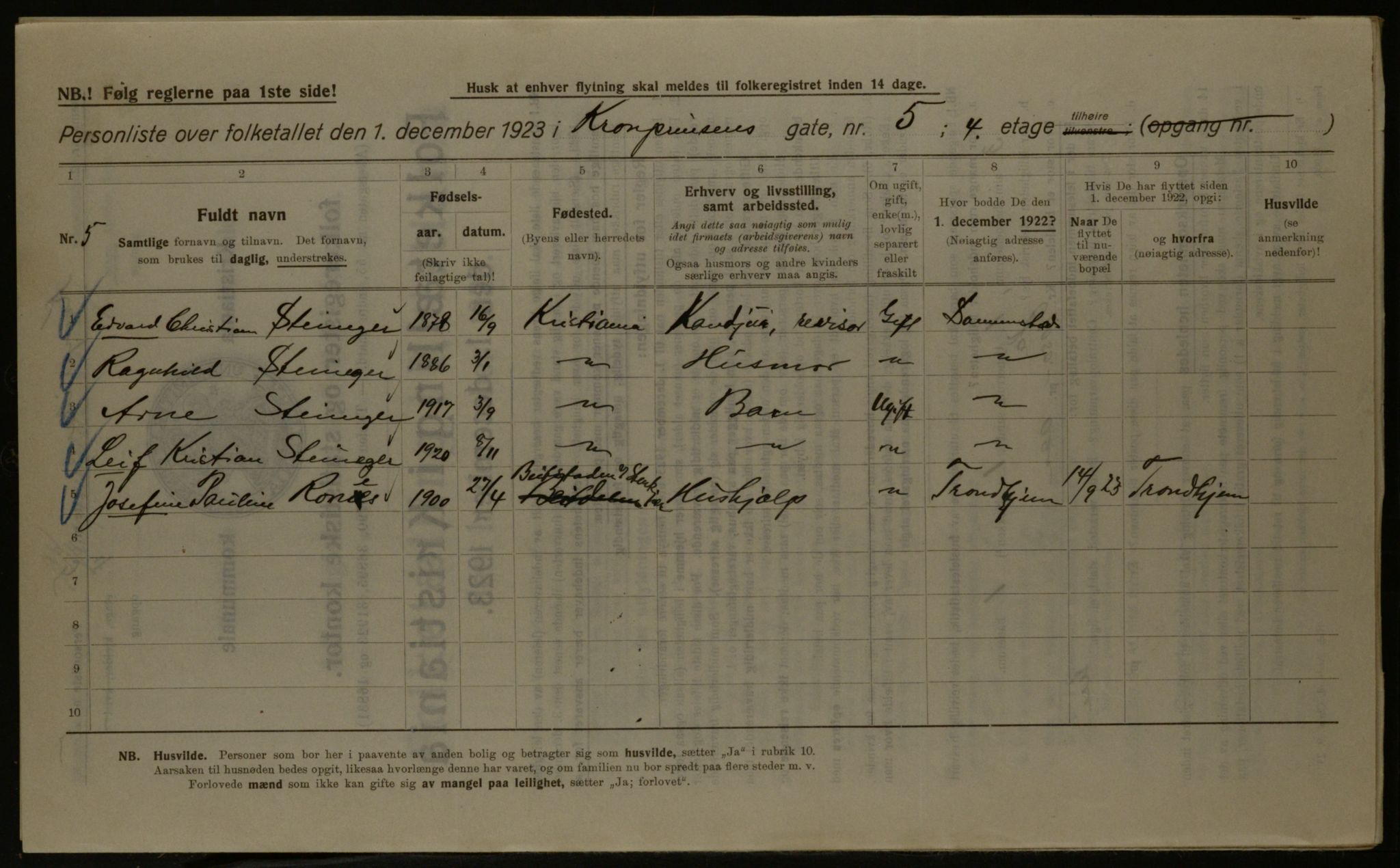 OBA, Kommunal folketelling 1.12.1923 for Kristiania, 1923, s. 61170