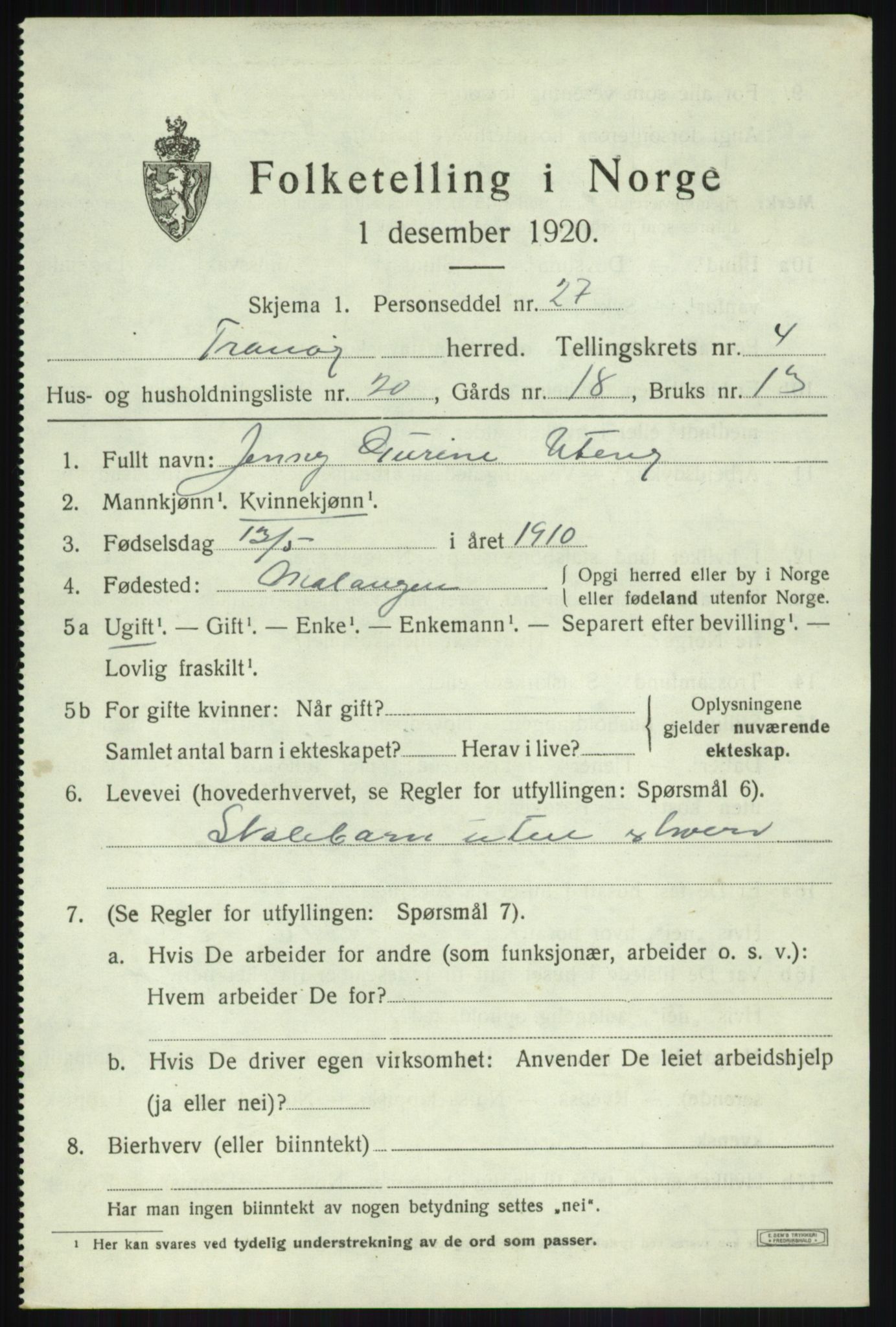 SATØ, Folketelling 1920 for 1927 Tranøy herred, 1920, s. 2335