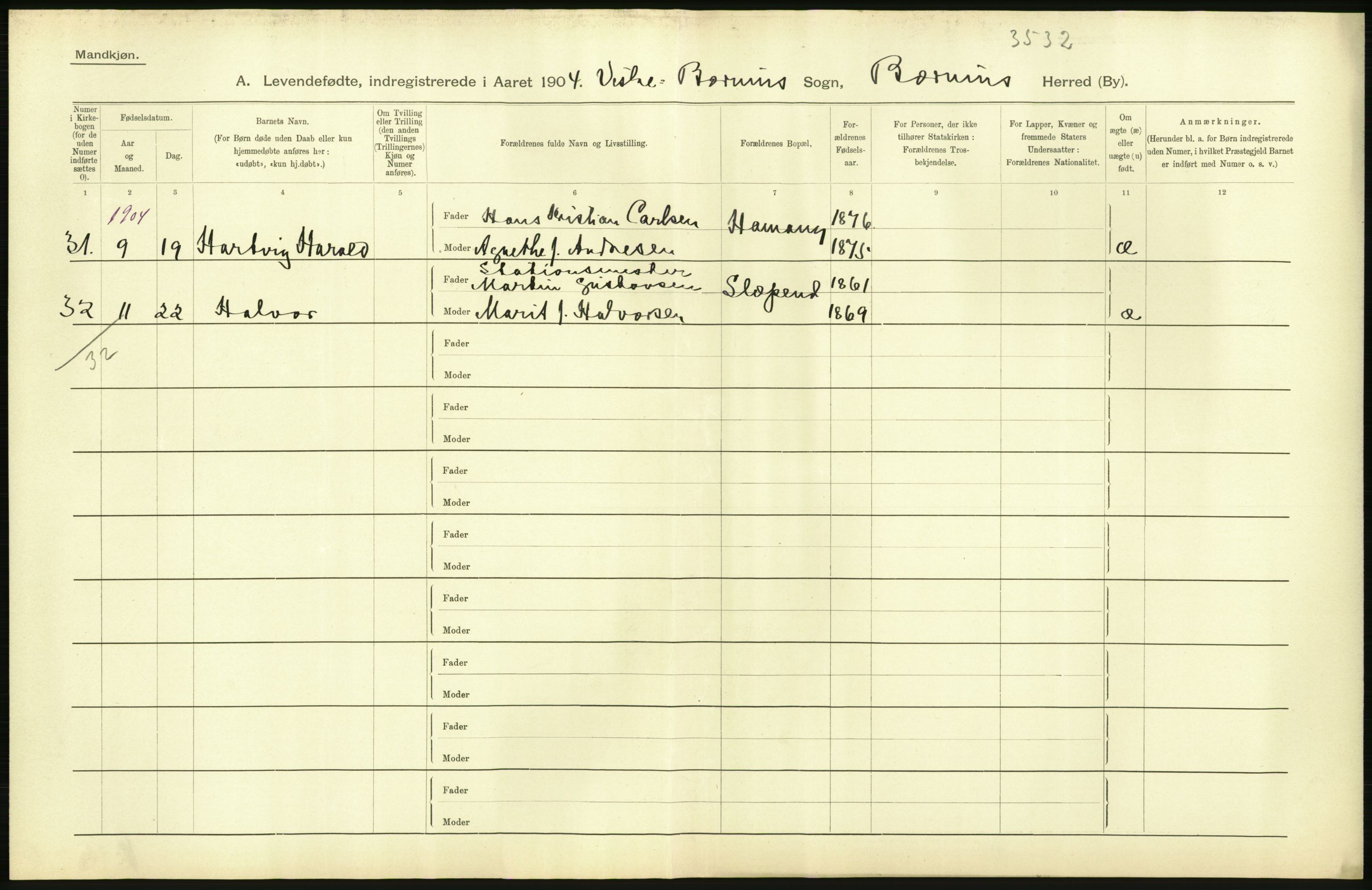 Statistisk sentralbyrå, Sosiodemografiske emner, Befolkning, RA/S-2228/D/Df/Dfa/Dfab/L0002: Akershus amt: Fødte, gifte, døde, 1904, s. 18