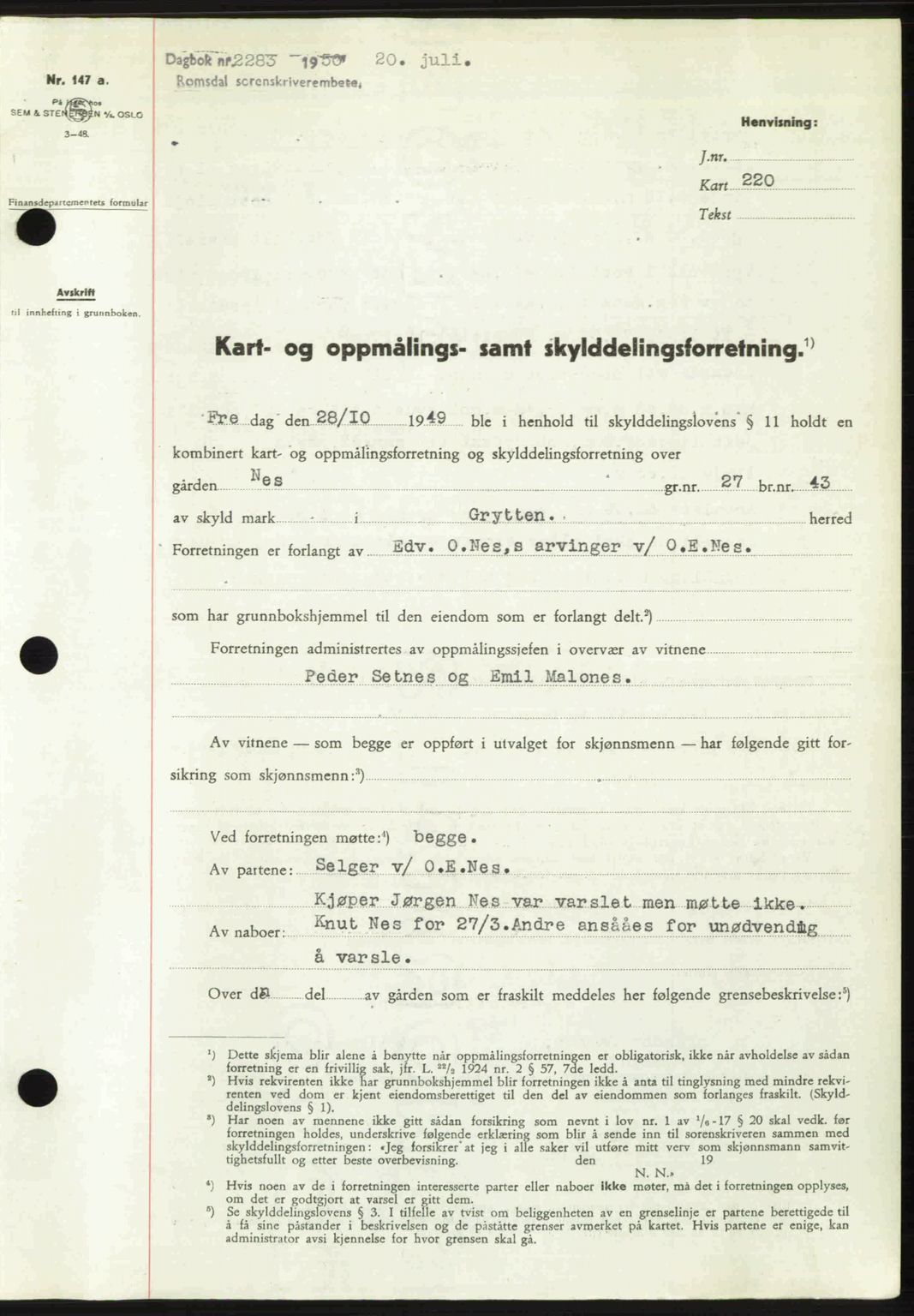 Romsdal sorenskriveri, SAT/A-4149/1/2/2C: Pantebok nr. A33, 1950-1950, Dagboknr: 2283/1950