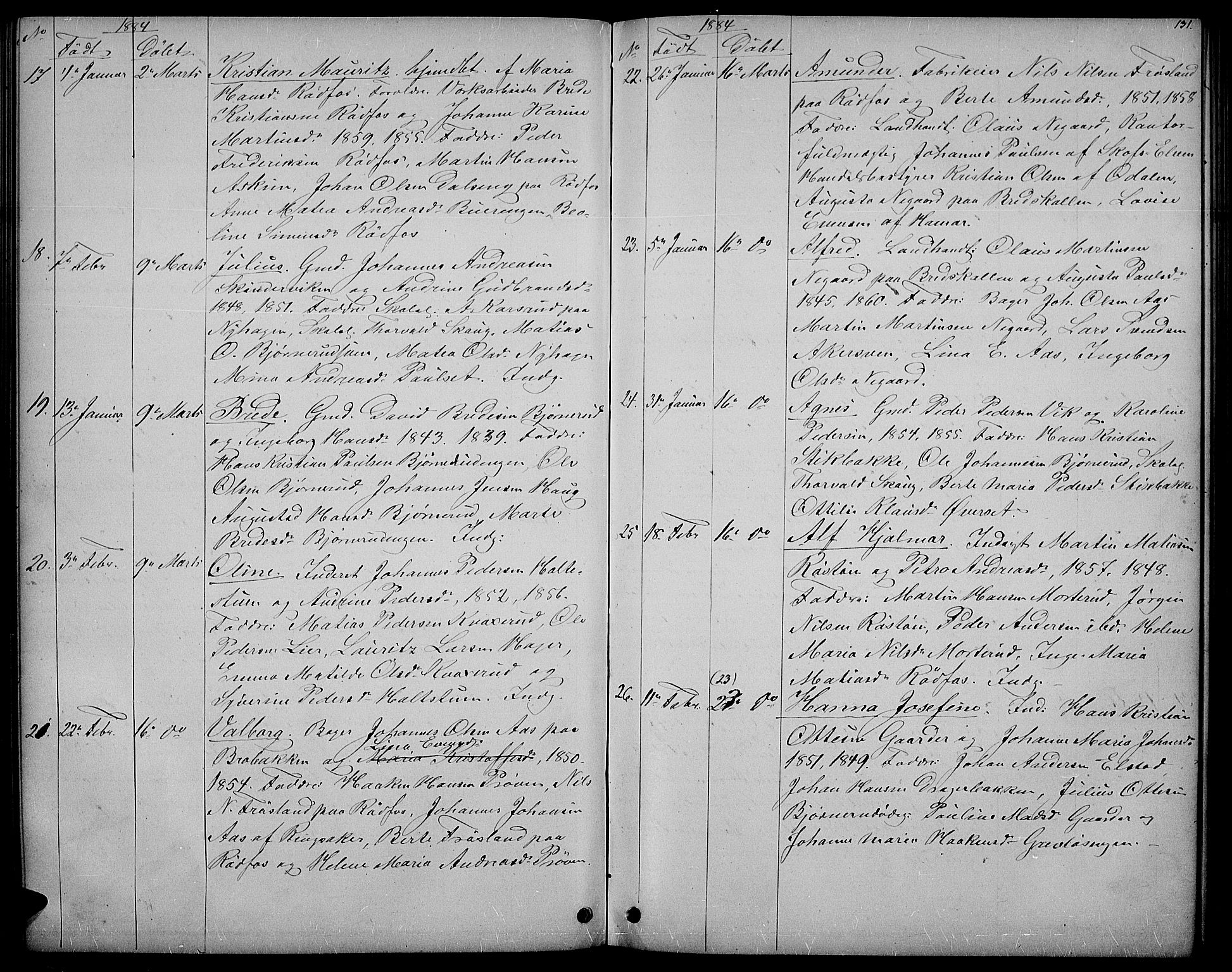 Vestre Toten prestekontor, AV/SAH-PREST-108/H/Ha/Hab/L0006: Klokkerbok nr. 6, 1870-1887, s. 131