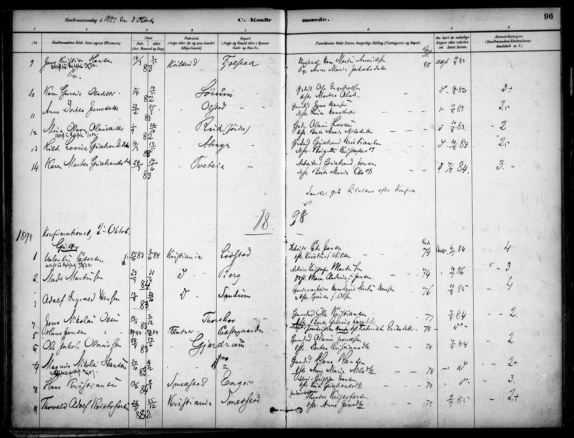 Gjerdrum prestekontor Kirkebøker, AV/SAO-A-10412b/F/Fa/L0009: Ministerialbok nr. I 9, 1881-1916, s. 96
