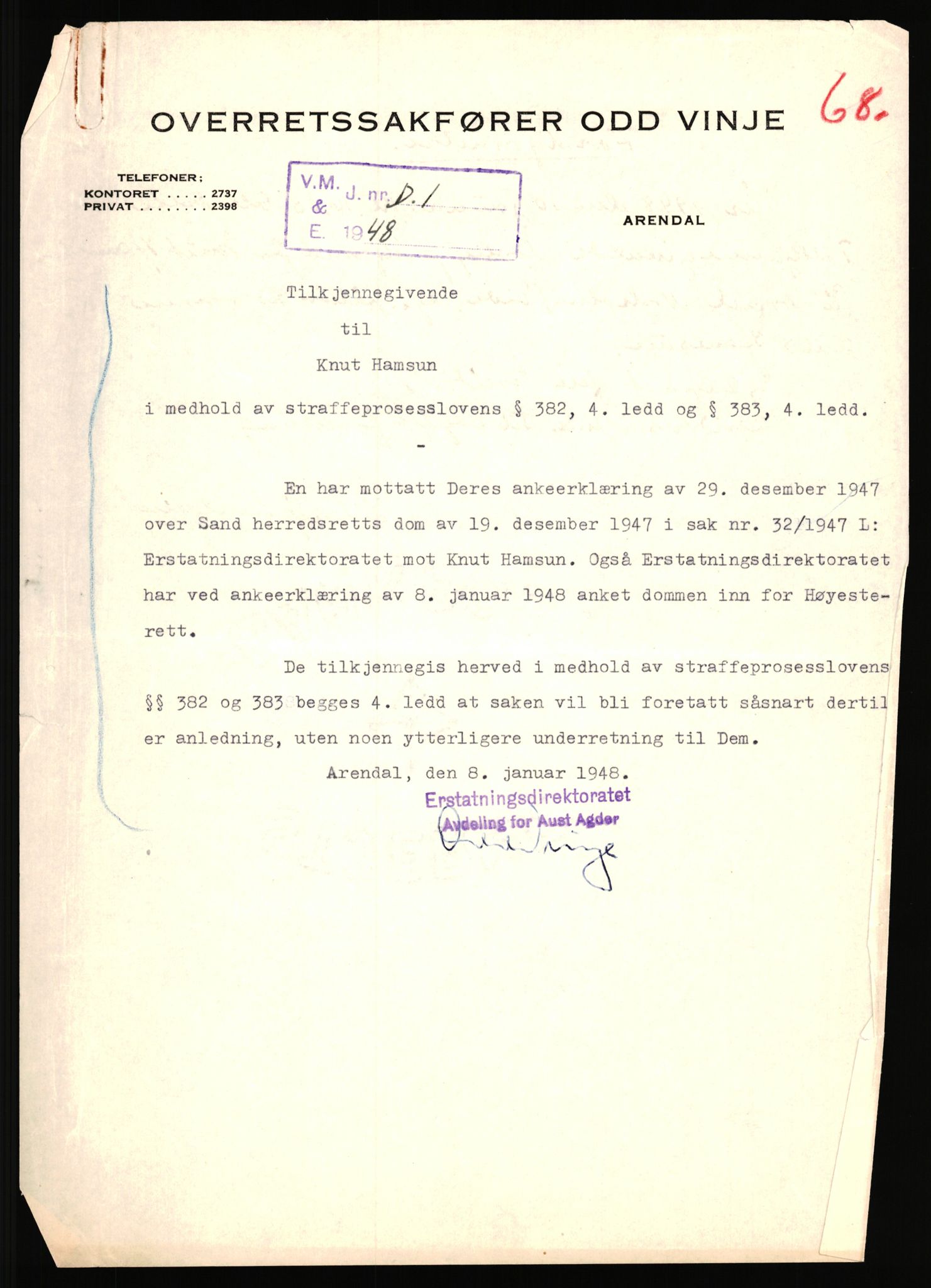 Landssvikarkivet, Arendal politikammer, AV/RA-S-3138-25/D/Dc, 1945-1951, s. 670