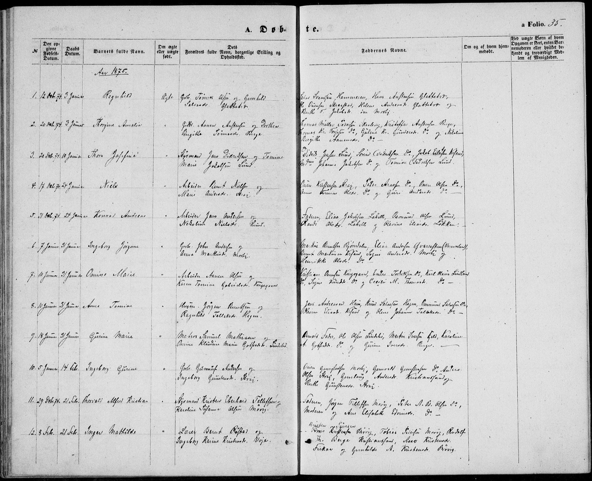 Oddernes sokneprestkontor, SAK/1111-0033/F/Fb/Fba/L0007: Klokkerbok nr. B 7, 1869-1887, s. 35
