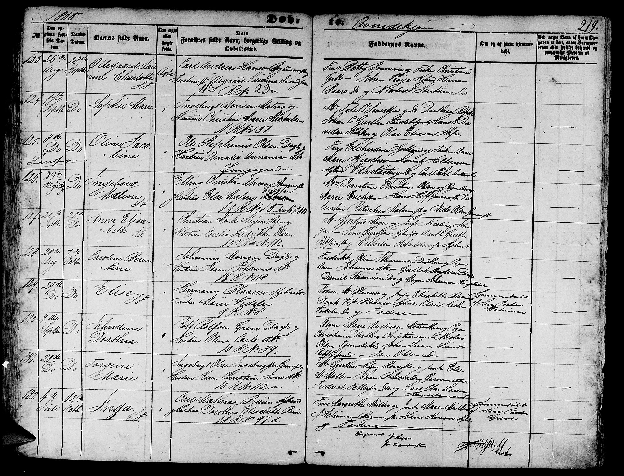 Domkirken sokneprestembete, AV/SAB-A-74801/H/Hab/L0010: Klokkerbok nr. B 3, 1849-1856, s. 219