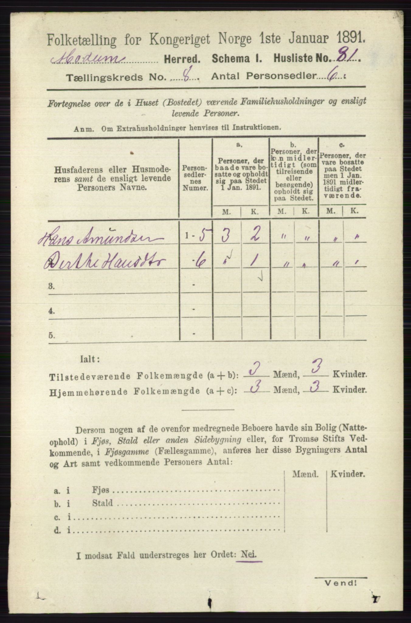 RA, Folketelling 1891 for 0623 Modum herred, 1891, s. 2864