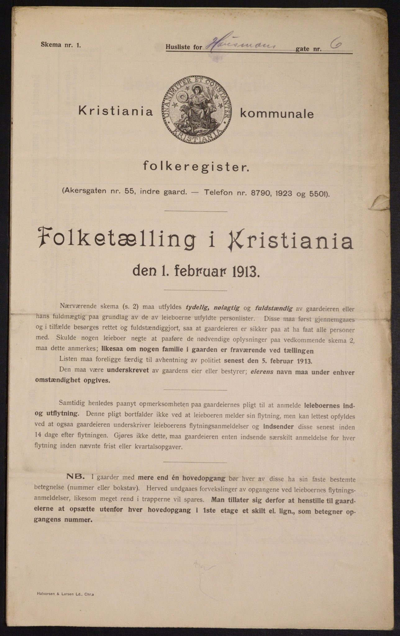 OBA, Kommunal folketelling 1.2.1913 for Kristiania, 1913, s. 35250