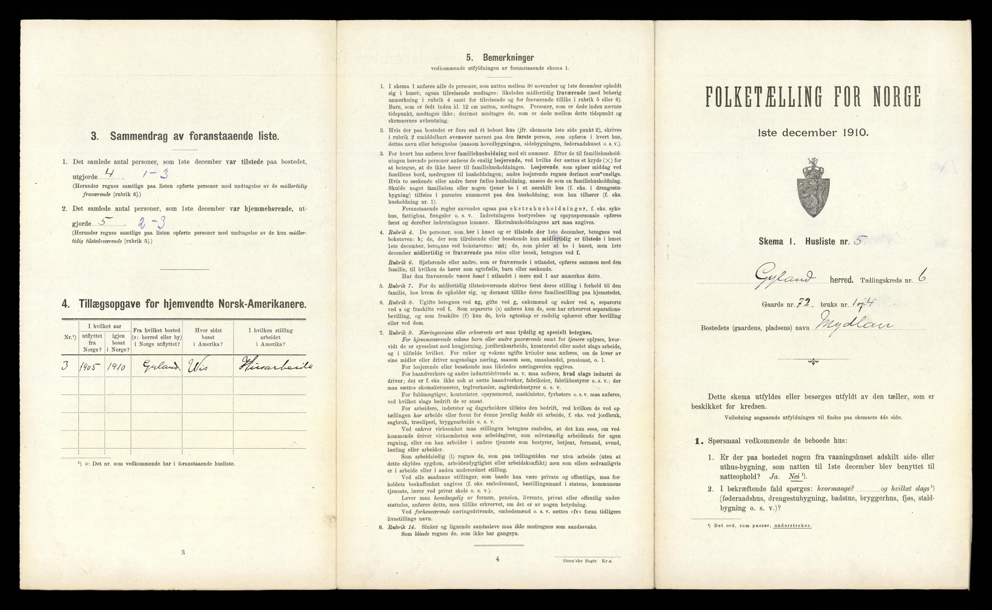 RA, Folketelling 1910 for 1044 Gyland herred, 1910, s. 200