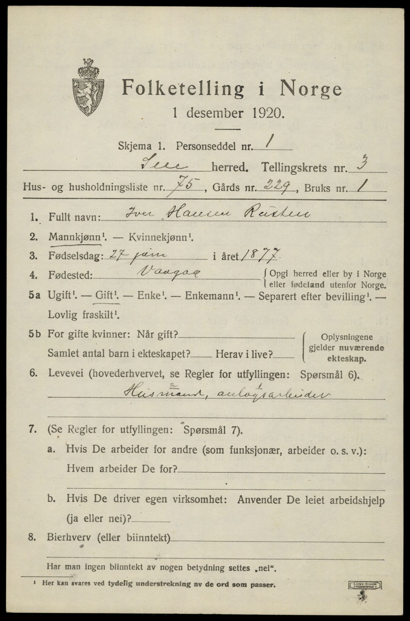 SAH, Folketelling 1920 for 0517 Sel herred, 1920, s. 3098