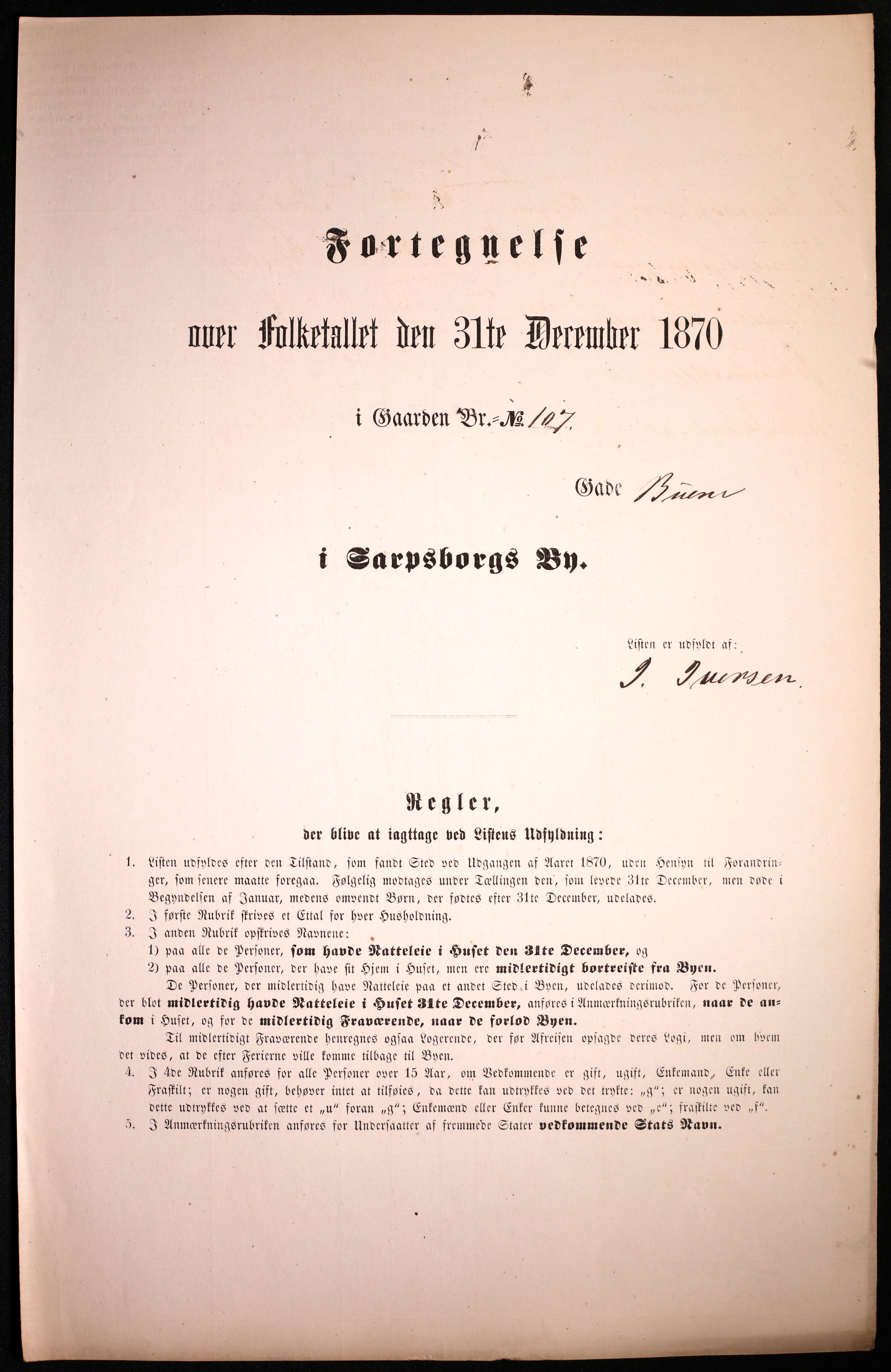 RA, Folketelling 1870 for 0102 Sarpsborg kjøpstad, 1870, s. 407