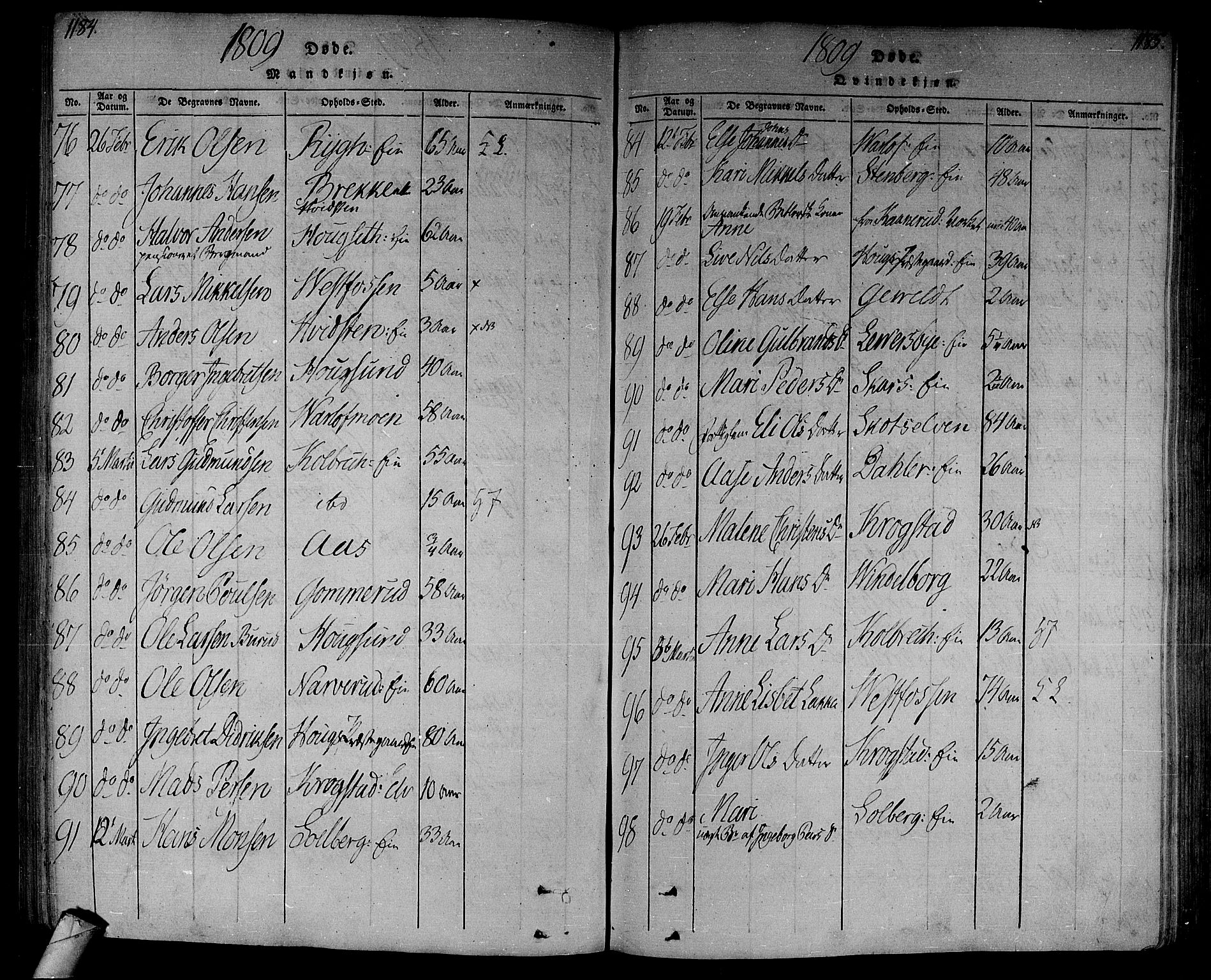 Eiker kirkebøker, SAKO/A-4/F/Fa/L0010: Ministerialbok nr. I 10, 1806-1815, s. 1184-1185