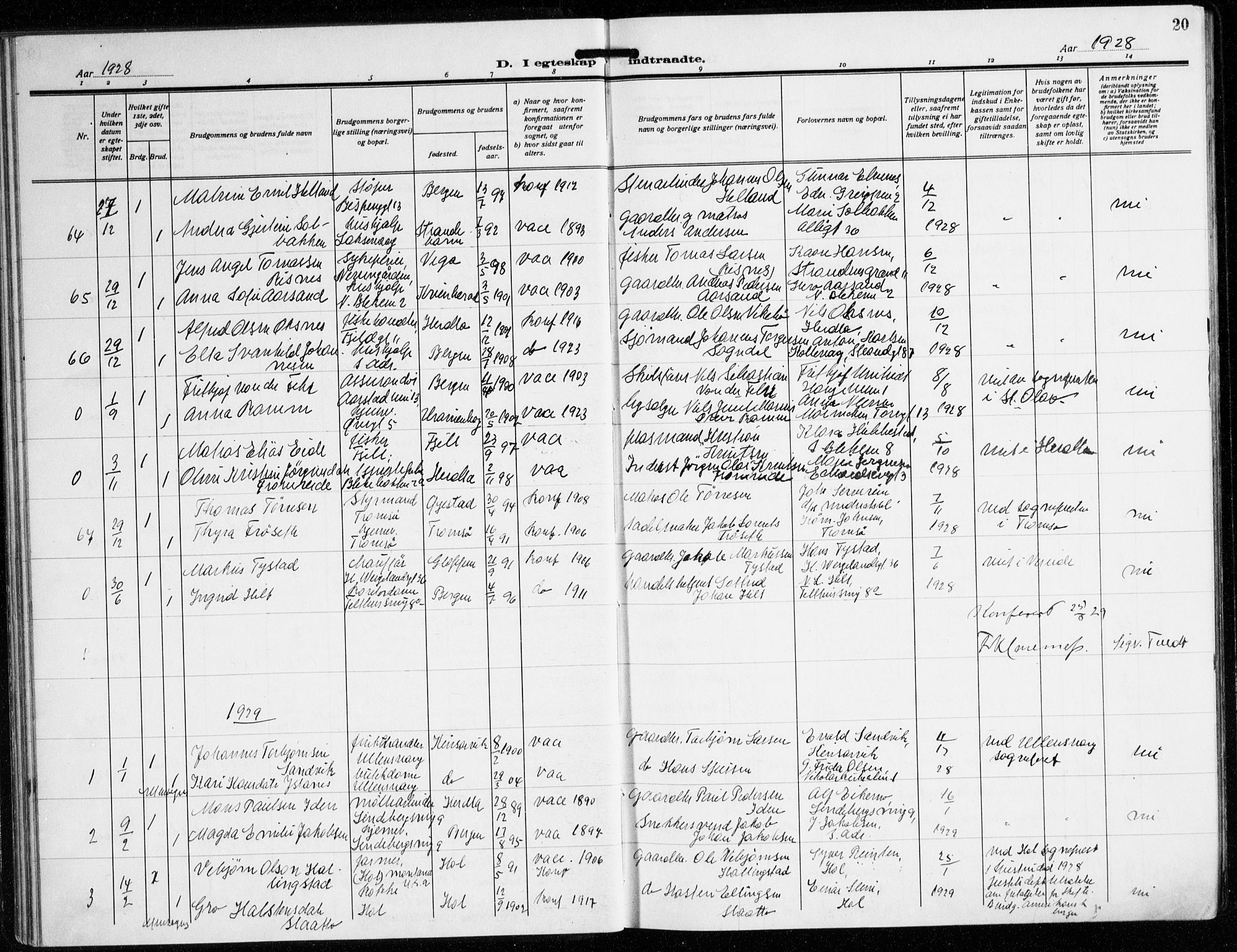 Korskirken sokneprestembete, AV/SAB-A-76101/H/Hab: Klokkerbok nr. D 5, 1926-1944, s. 20
