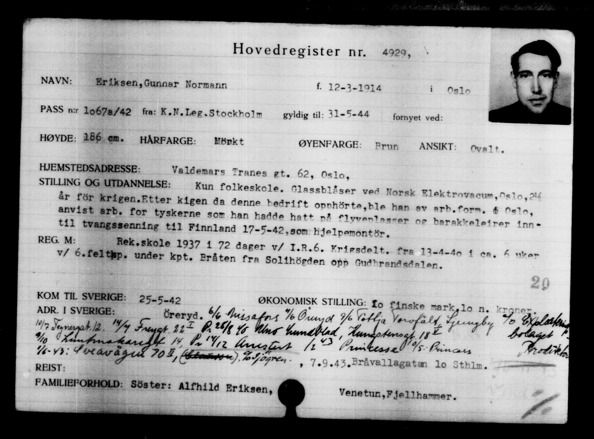 Utenriksstasjonene, Legasjonen i Stockholm, Flyktningkontoret, AV/RA-S-6753/V/Va/L0004: Kjesäterkartoteket, flyktninger med registreringsnr. 3496-6610, 1940-1945, s. 1696