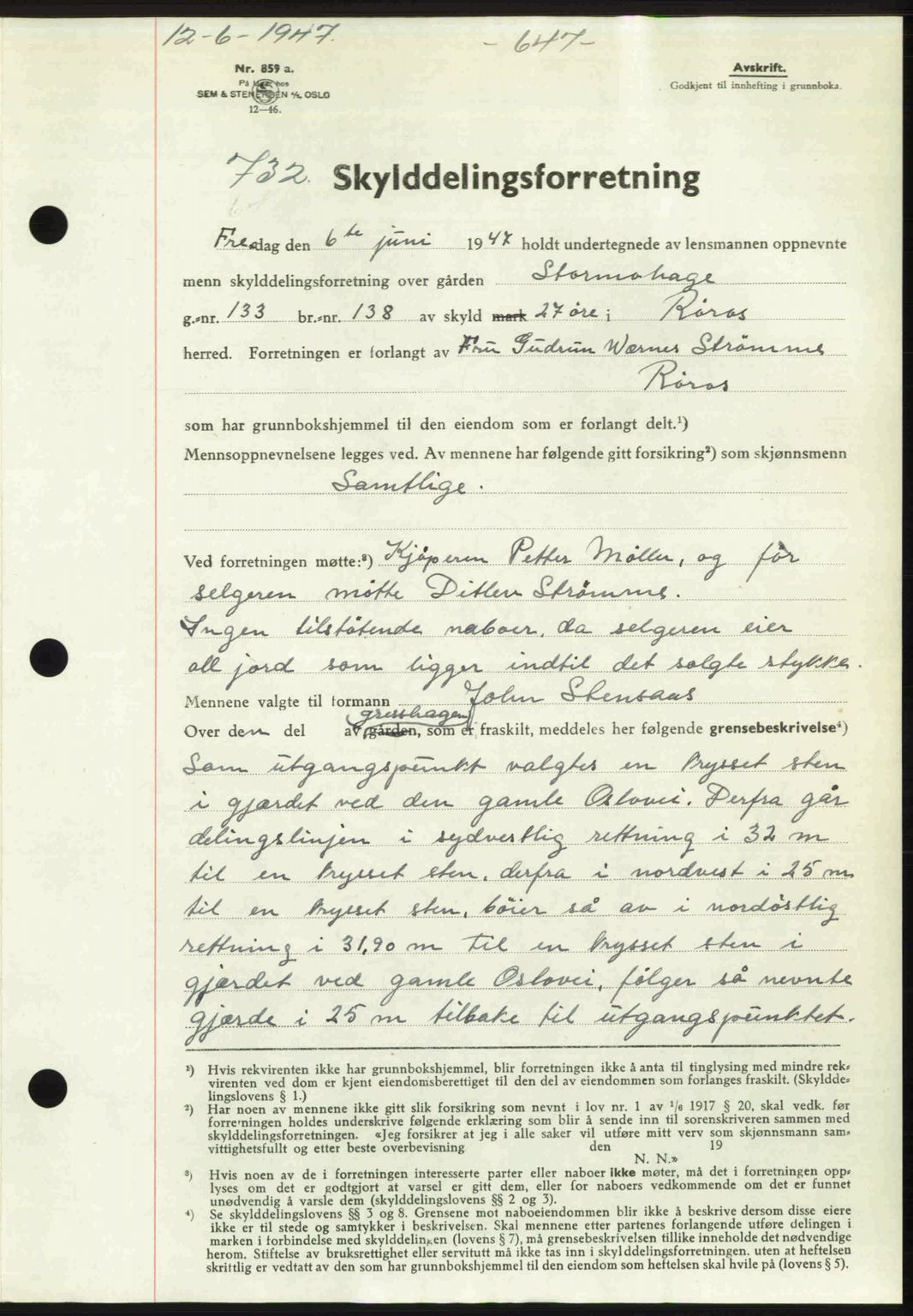 Gauldal sorenskriveri, SAT/A-0014/1/2/2C: Pantebok nr. A3, 1947-1947, Dagboknr: 732/1947