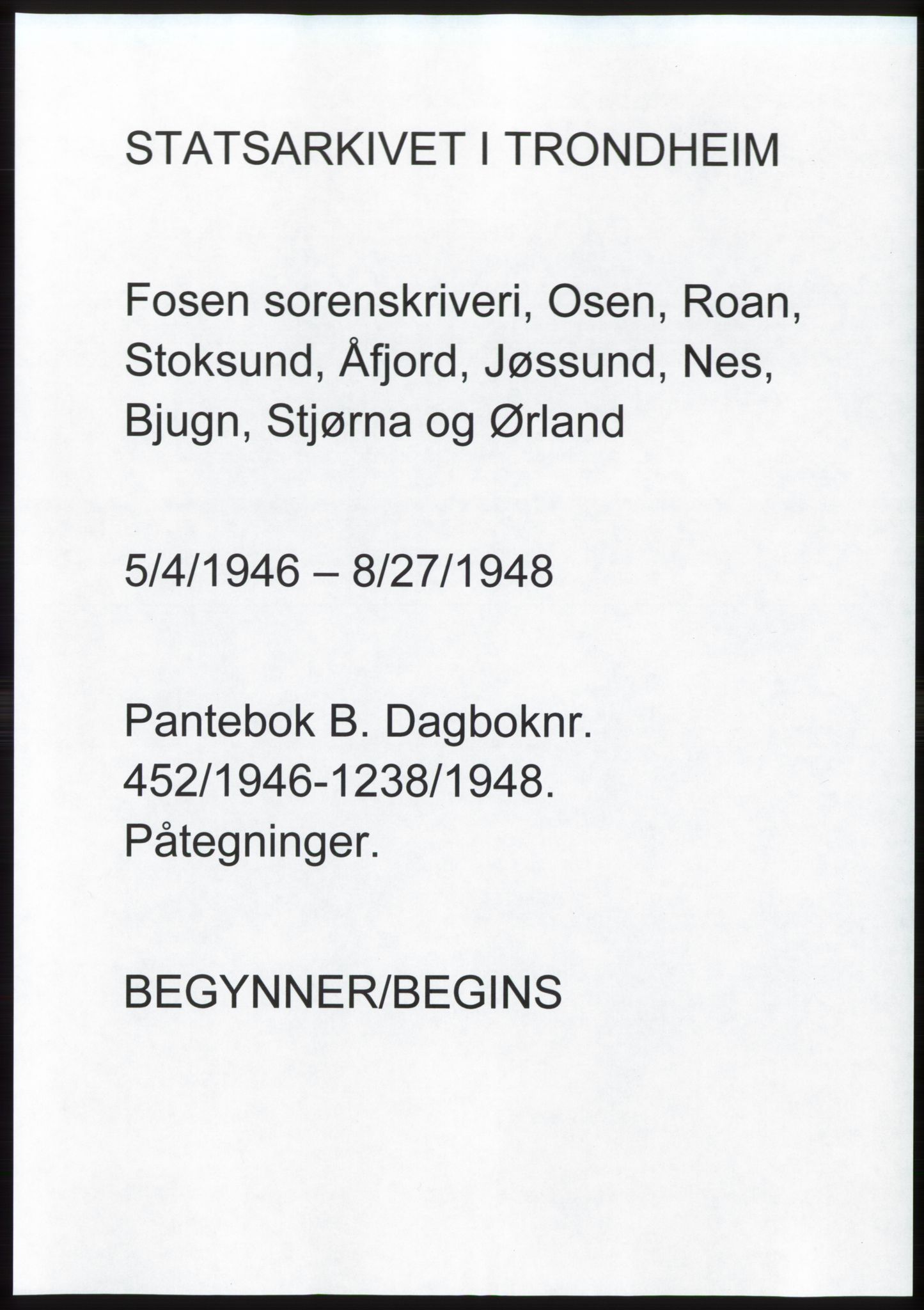 Fosen sorenskriveri, AV/SAT-A-1107/1/2/2C: Pantebok nr. B2, 1946-1948