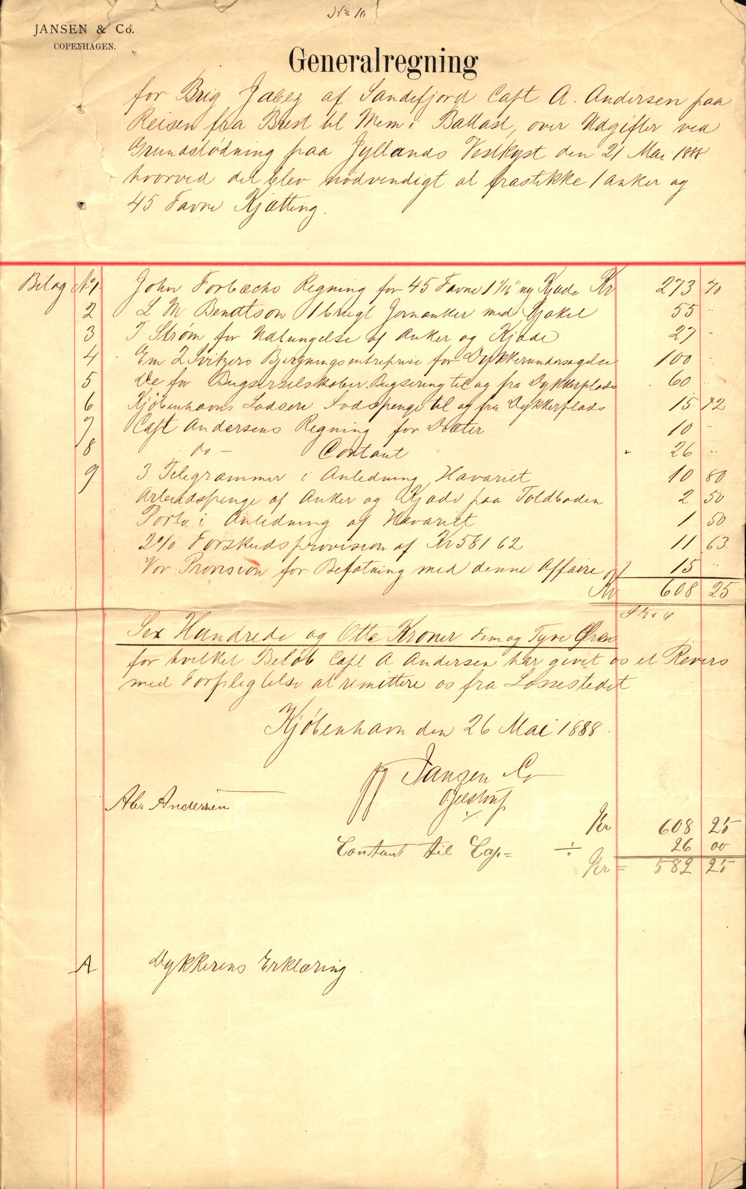 Pa 63 - Østlandske skibsassuranceforening, VEMU/A-1079/G/Ga/L0021/0004: Havaridokumenter / India, Jacbez, Jarlsberg, Kong Carl, Josephine, 1888, s. 38