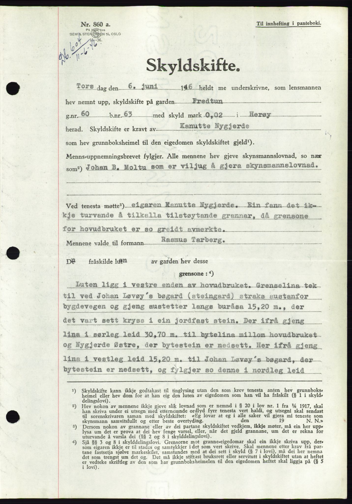 Søre Sunnmøre sorenskriveri, SAT/A-4122/1/2/2C/L0078: Pantebok nr. 4A, 1946-1946, Dagboknr: 604/1946