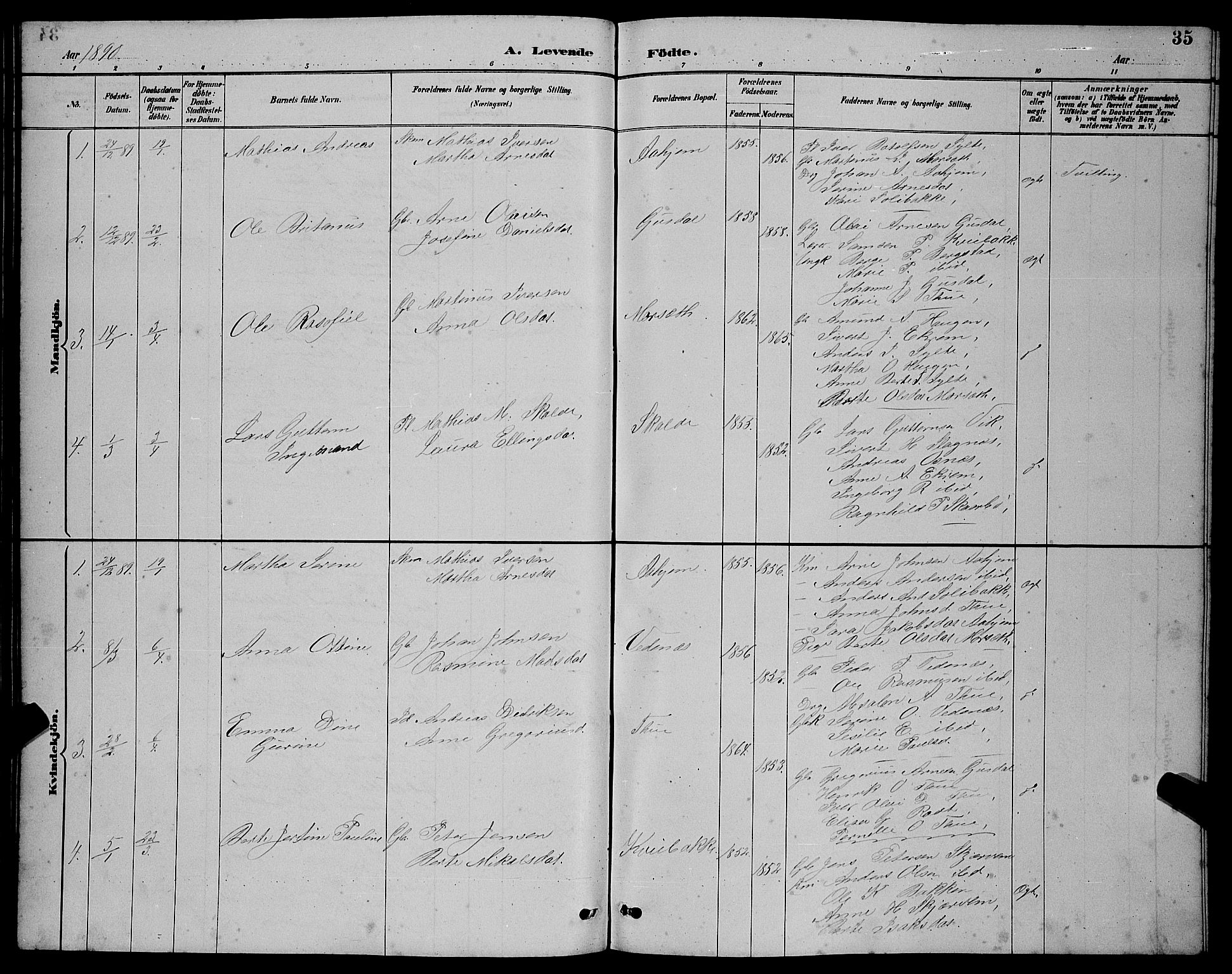 Ministerialprotokoller, klokkerbøker og fødselsregistre - Møre og Romsdal, AV/SAT-A-1454/501/L0017: Klokkerbok nr. 501C03, 1885-1901, s. 35