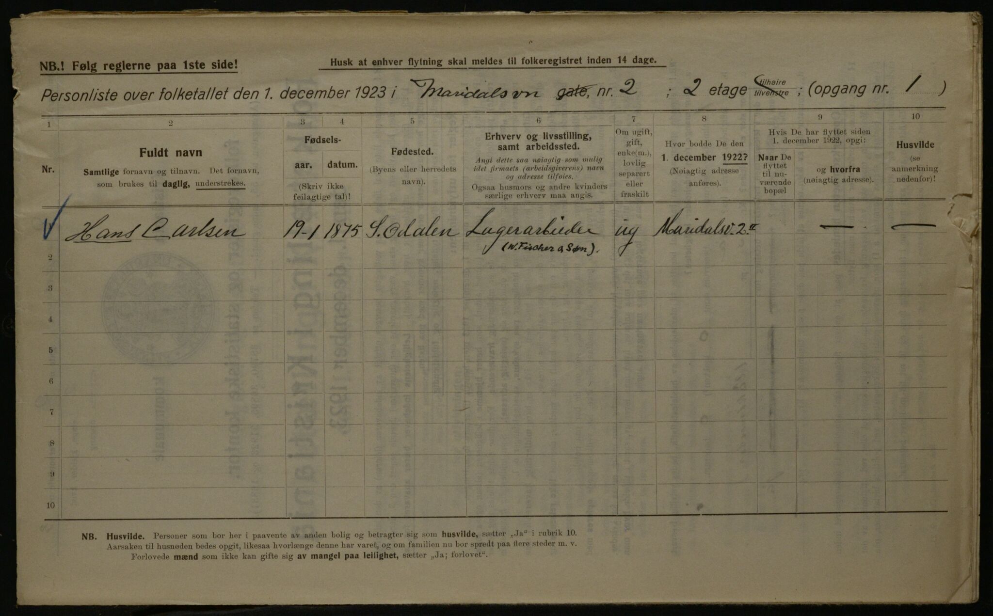 OBA, Kommunal folketelling 1.12.1923 for Kristiania, 1923, s. 67433