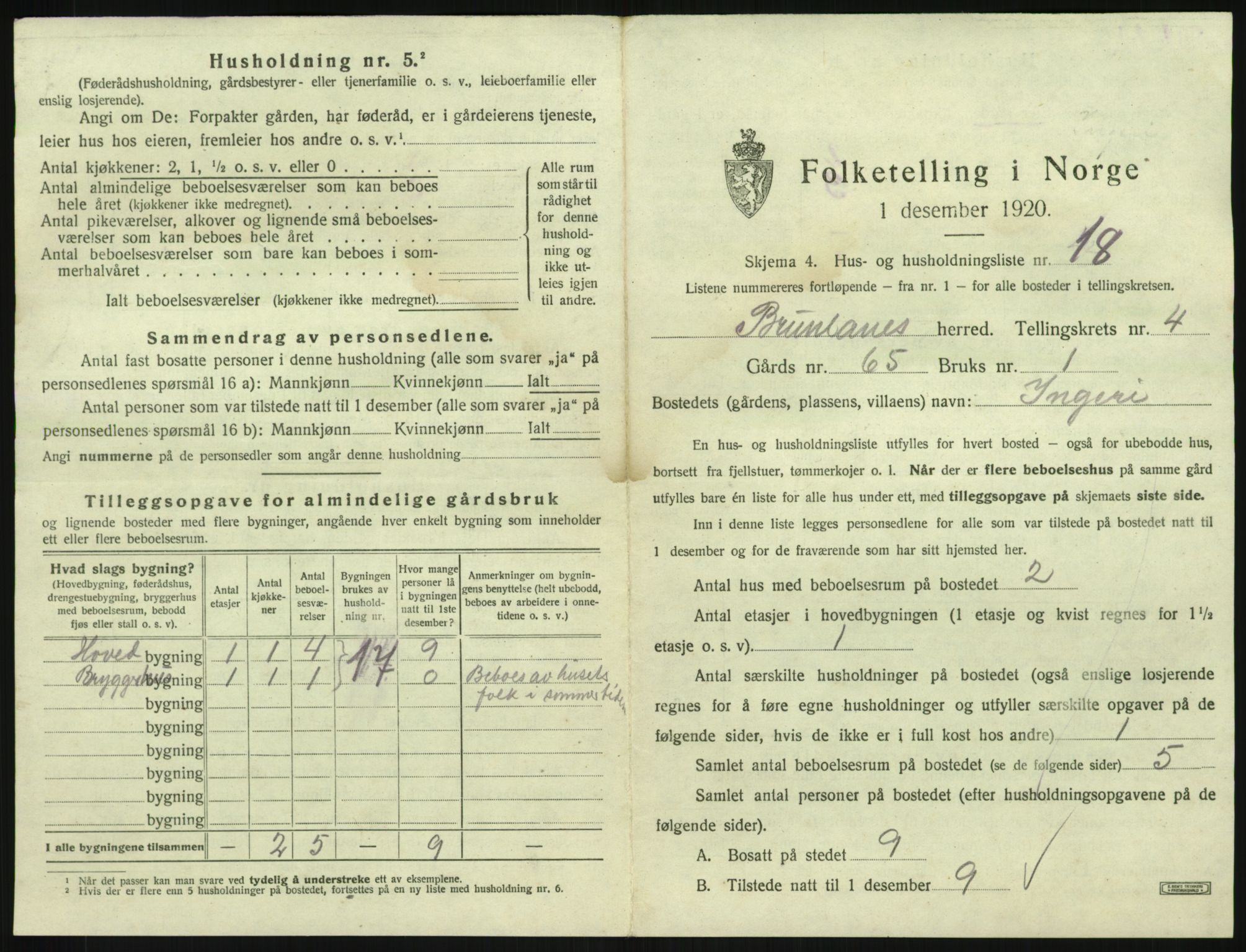 SAKO, Folketelling 1920 for 0726 Brunlanes herred, 1920, s. 755