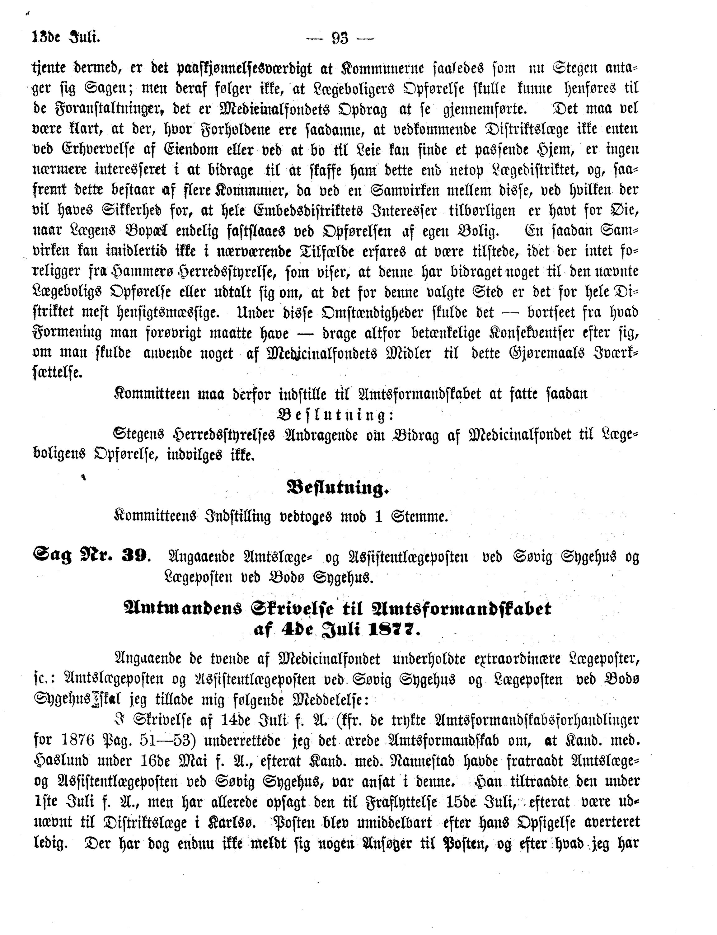 Nordland Fylkeskommune. Fylkestinget, AIN/NFK-17/176/A/Ac/L0011: Fylkestingsforhandlinger 1877, 1877