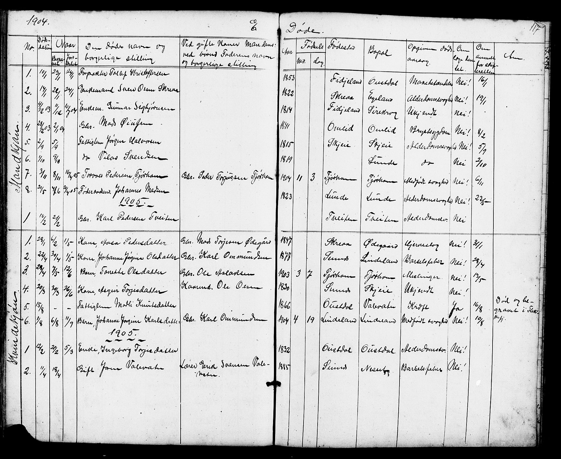Sirdal sokneprestkontor, AV/SAK-1111-0036/F/Fb/Fba/L0001: Klokkerbok nr. B 1, 1872-1905, s. 117