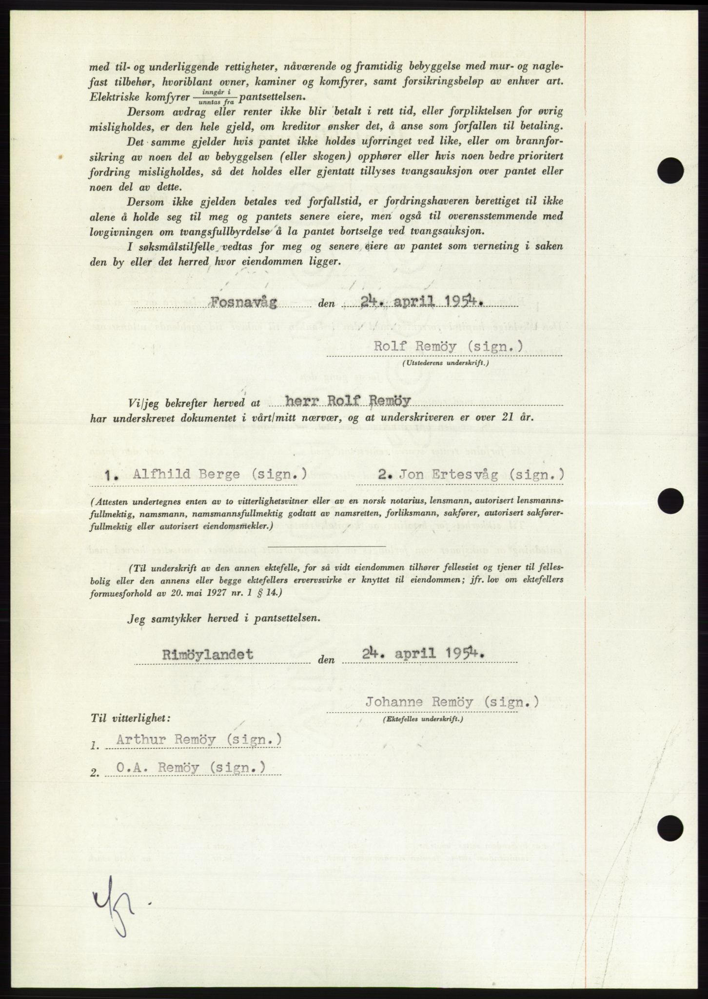 Søre Sunnmøre sorenskriveri, AV/SAT-A-4122/1/2/2C/L0126: Pantebok nr. 14B, 1954-1955, Dagboknr: 3259/1954