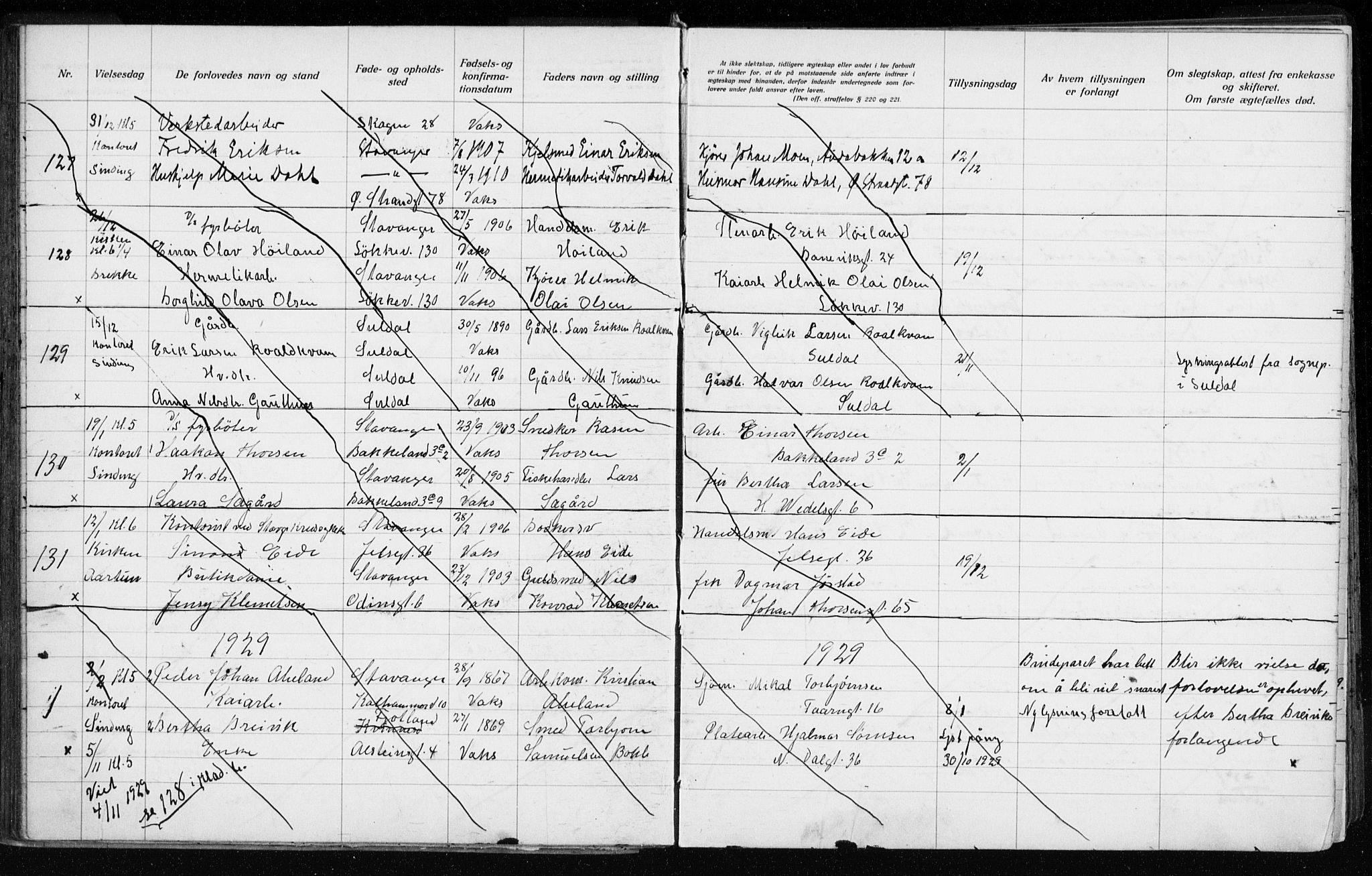 Domkirken sokneprestkontor, AV/SAST-A-101812/001/70/705BA/L0007: Lysningsprotokoll nr. 705.BA.7, 1924-1936