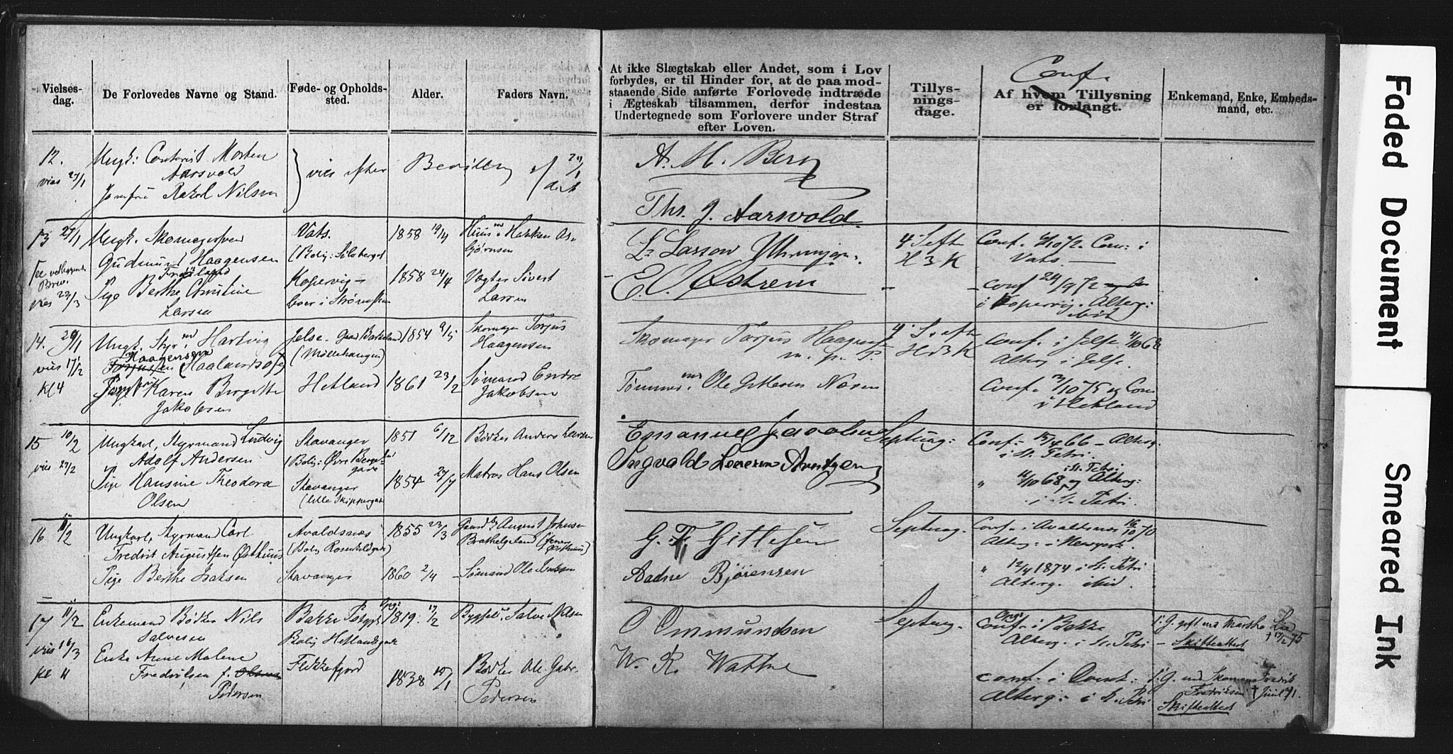 Domkirken sokneprestkontor, AV/SAST-A-101812/001/70/705BA/L0003: Forlovererklæringer nr. 3, 1879-1881