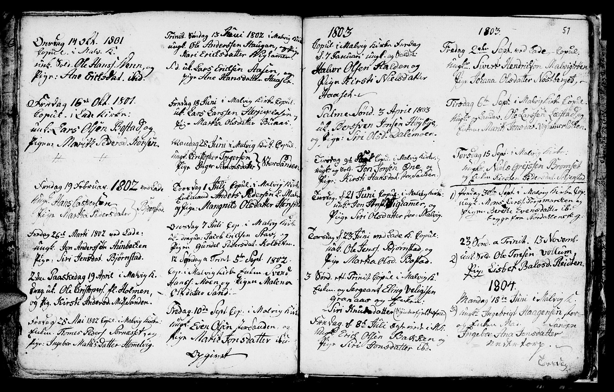Ministerialprotokoller, klokkerbøker og fødselsregistre - Sør-Trøndelag, AV/SAT-A-1456/616/L0419: Klokkerbok nr. 616C02, 1797-1816, s. 57