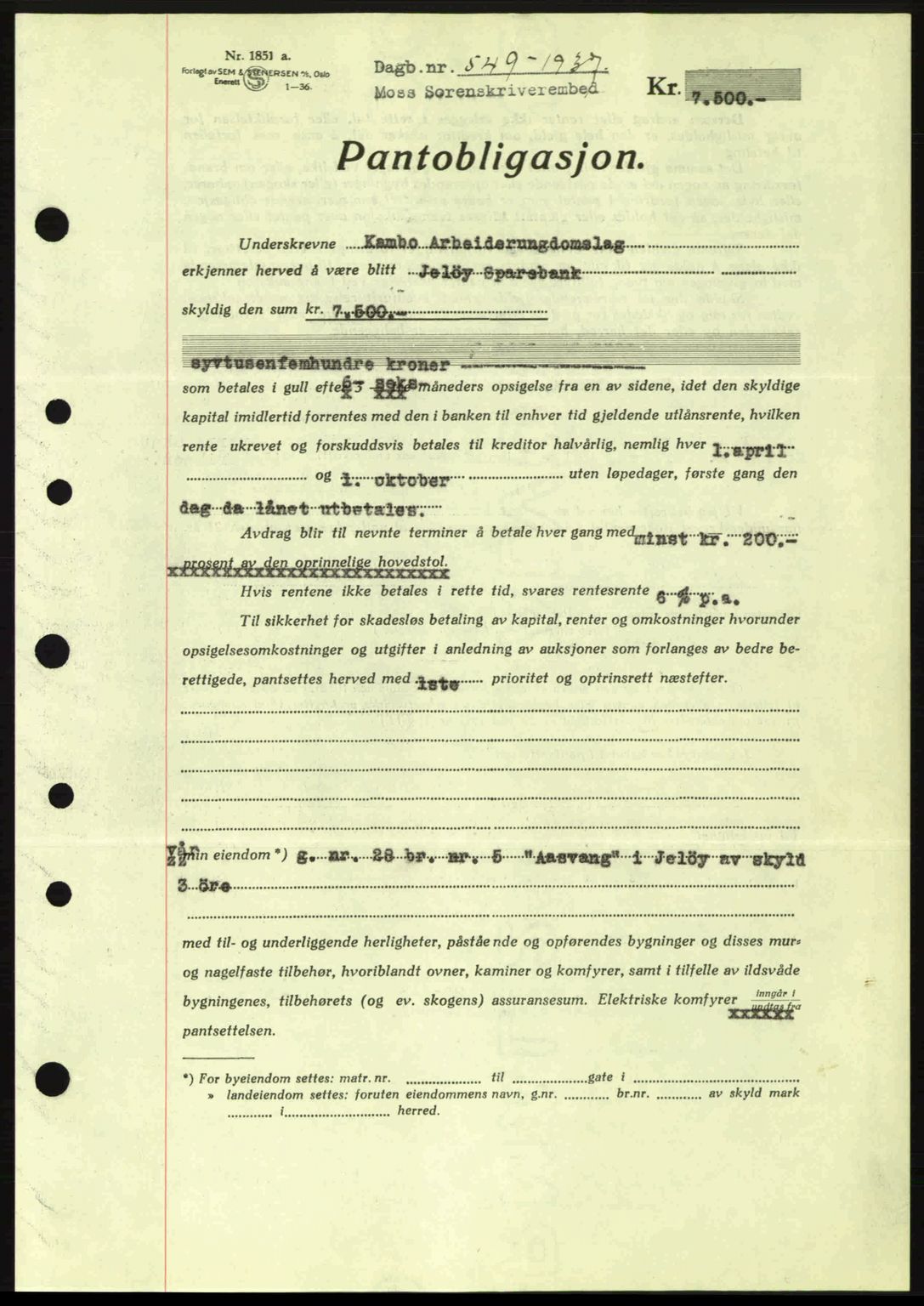 Moss sorenskriveri, SAO/A-10168: Pantebok nr. B3, 1937-1937, Dagboknr: 549/1937