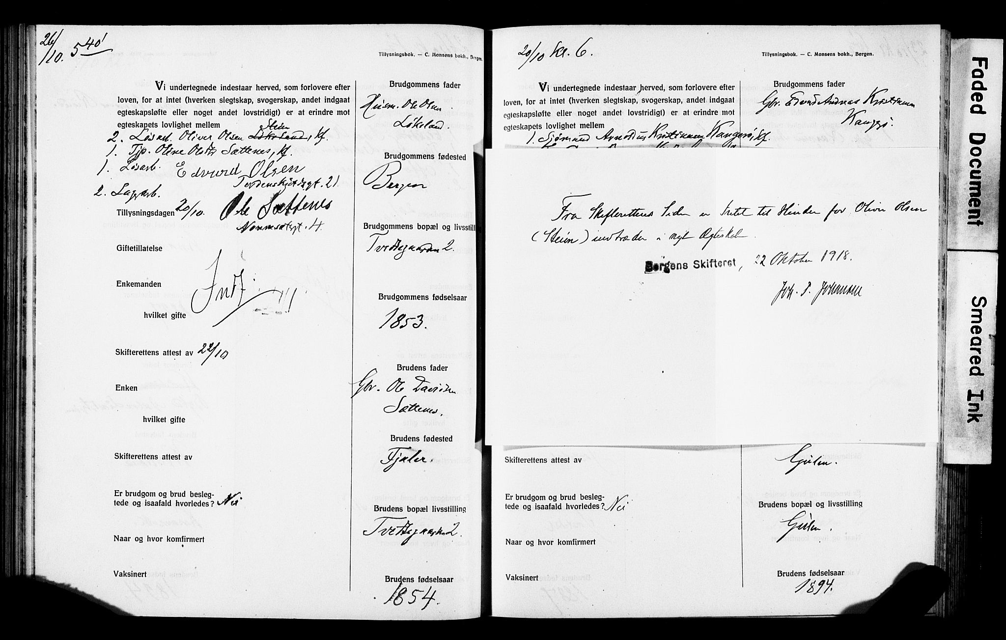 Nykirken Sokneprestembete, SAB/A-77101: Forlovererklæringer nr. II.5.8, 1917-1921, s. 137