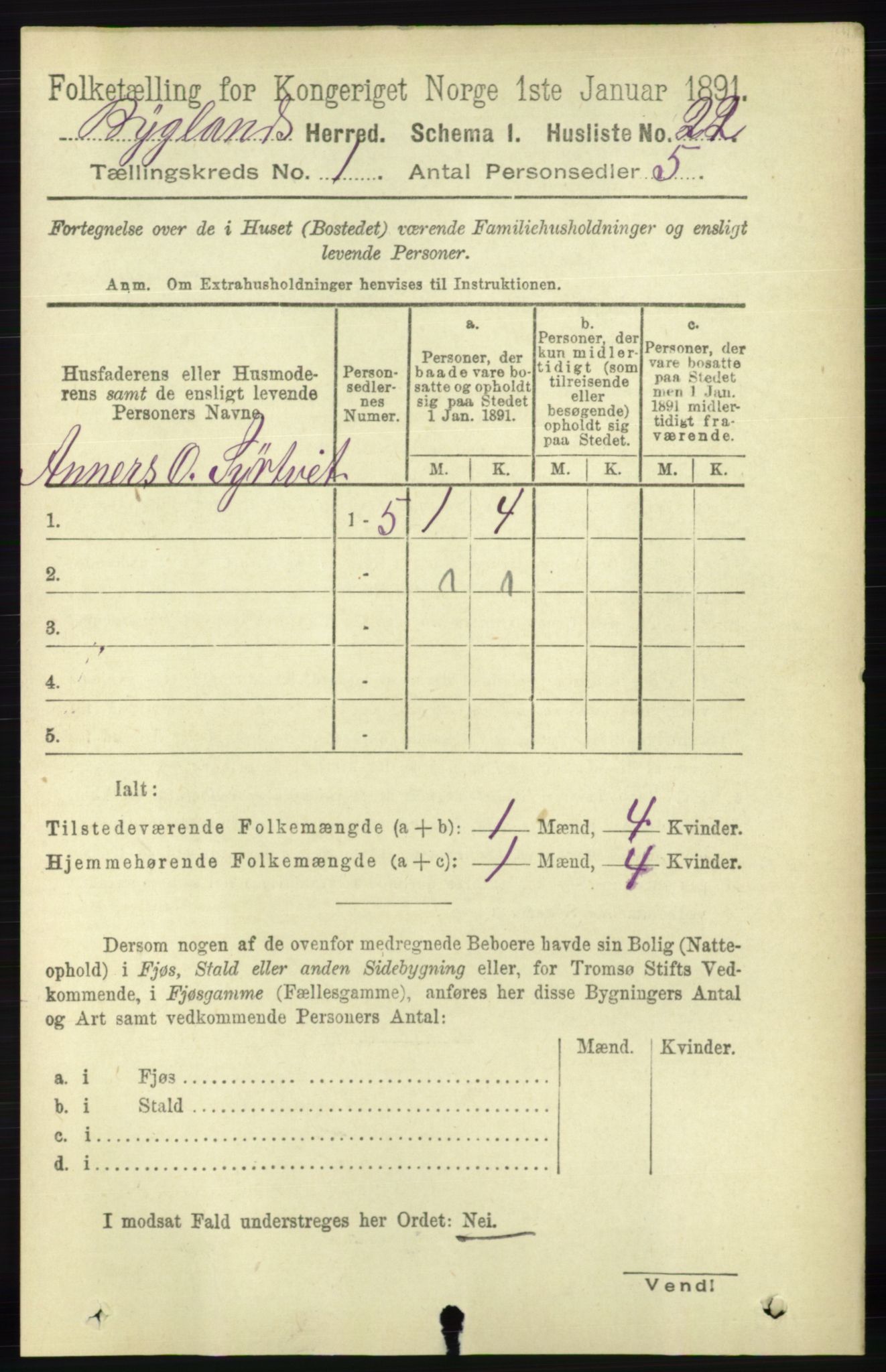 RA, Folketelling 1891 for 0938 Bygland herred, 1891, s. 49