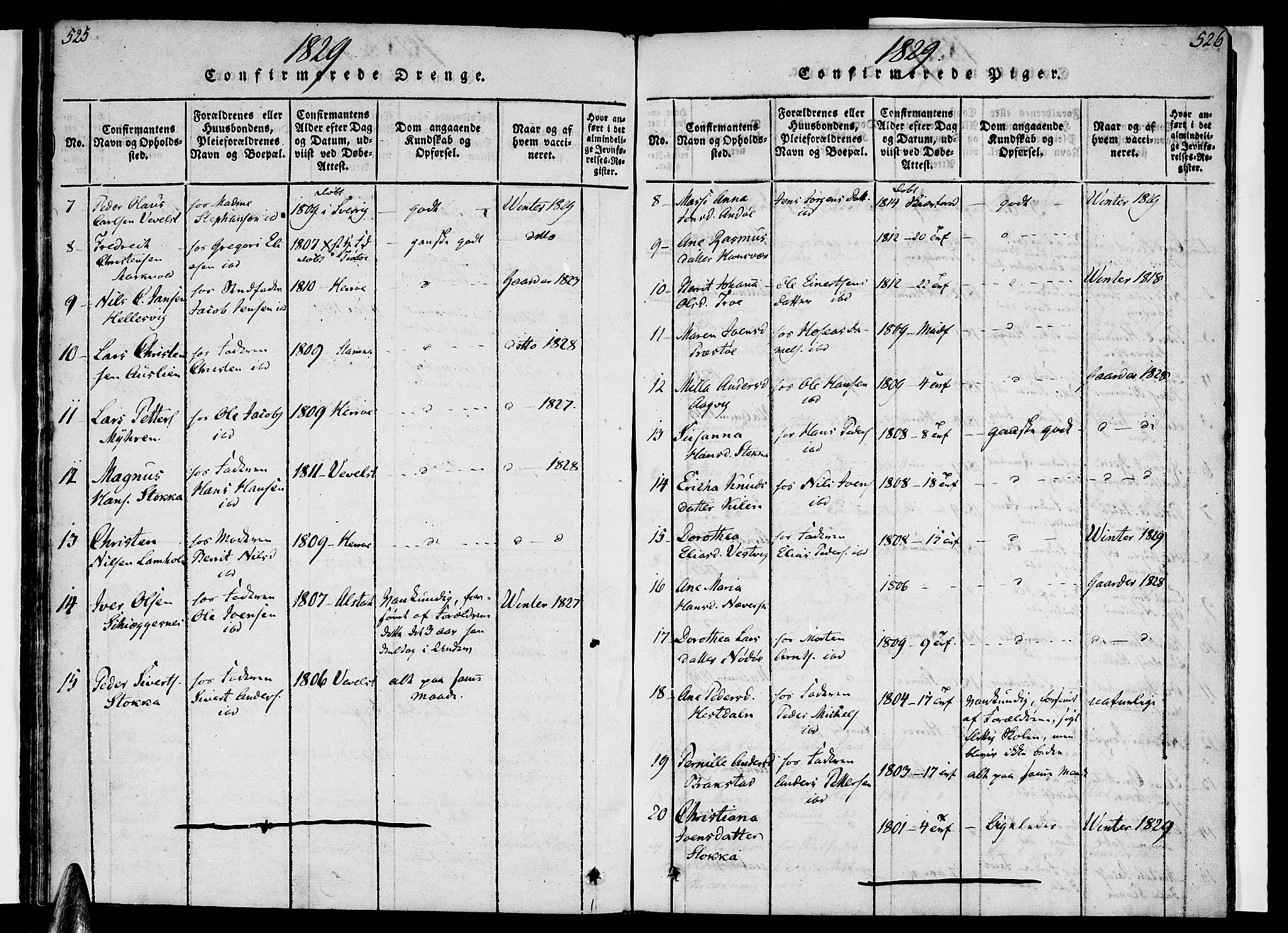 Ministerialprotokoller, klokkerbøker og fødselsregistre - Nordland, AV/SAT-A-1459/830/L0445: Ministerialbok nr. 830A09, 1820-1830, s. 525-526