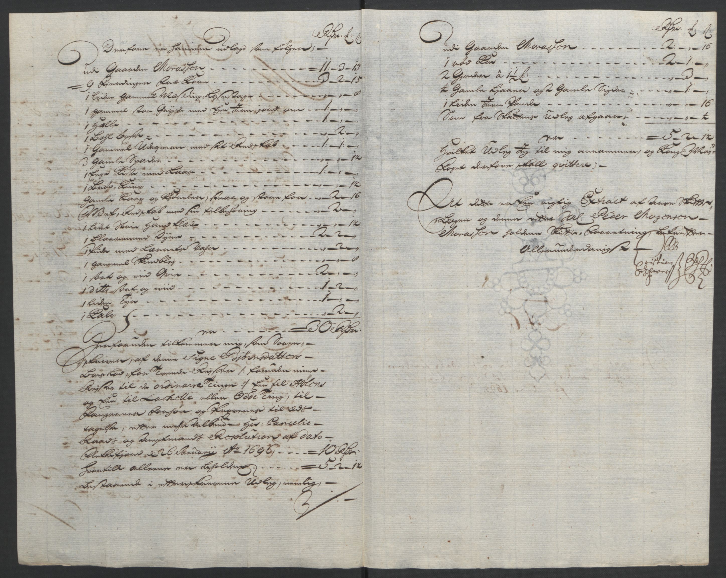 Rentekammeret inntil 1814, Reviderte regnskaper, Fogderegnskap, AV/RA-EA-4092/R43/L2545: Fogderegnskap Lista og Mandal, 1694-1695, s. 255