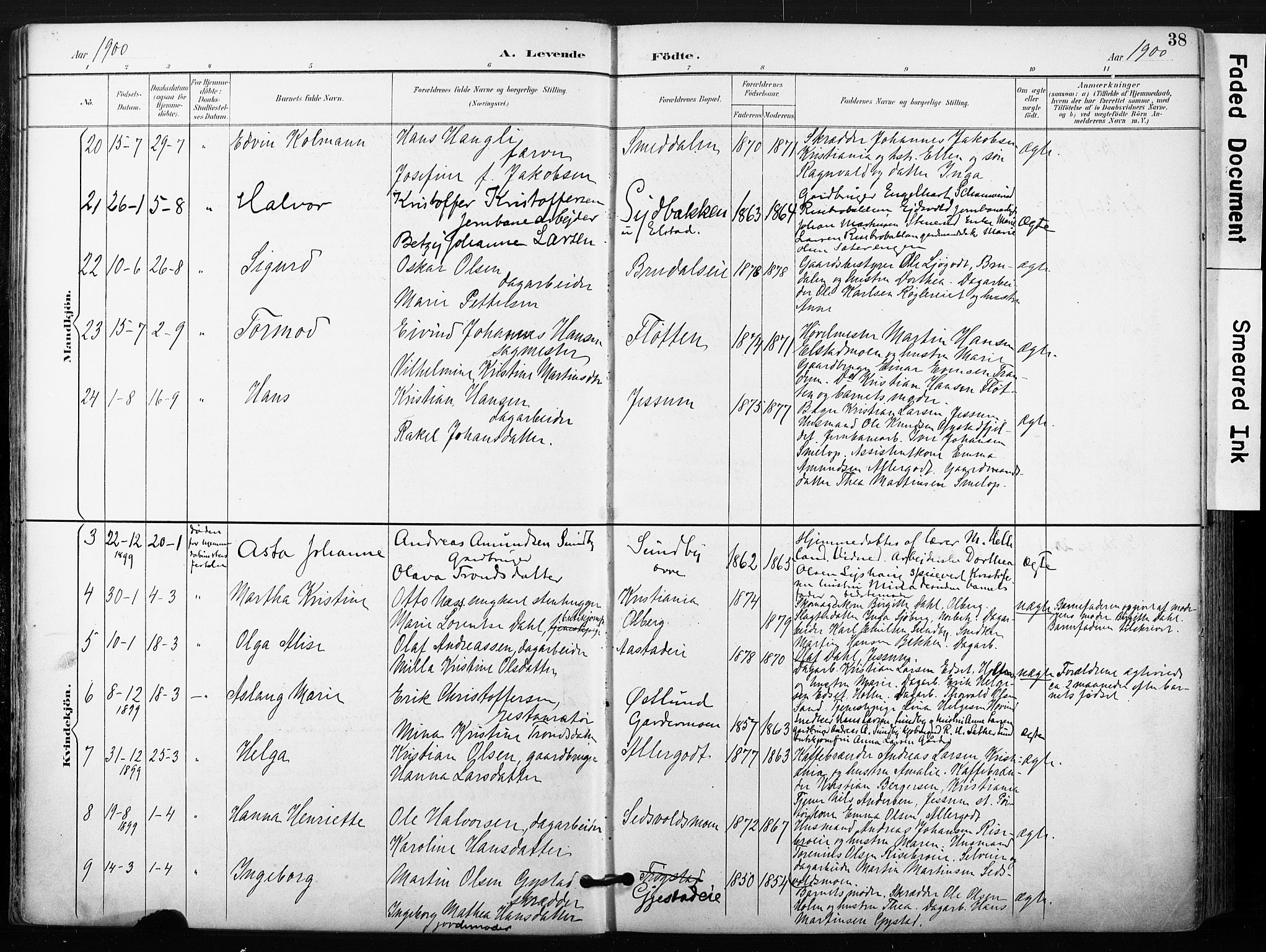 Ullensaker prestekontor Kirkebøker, AV/SAO-A-10236a/F/Fb/L0002: Ministerialbok nr. II 2, 1894-1909, s. 38
