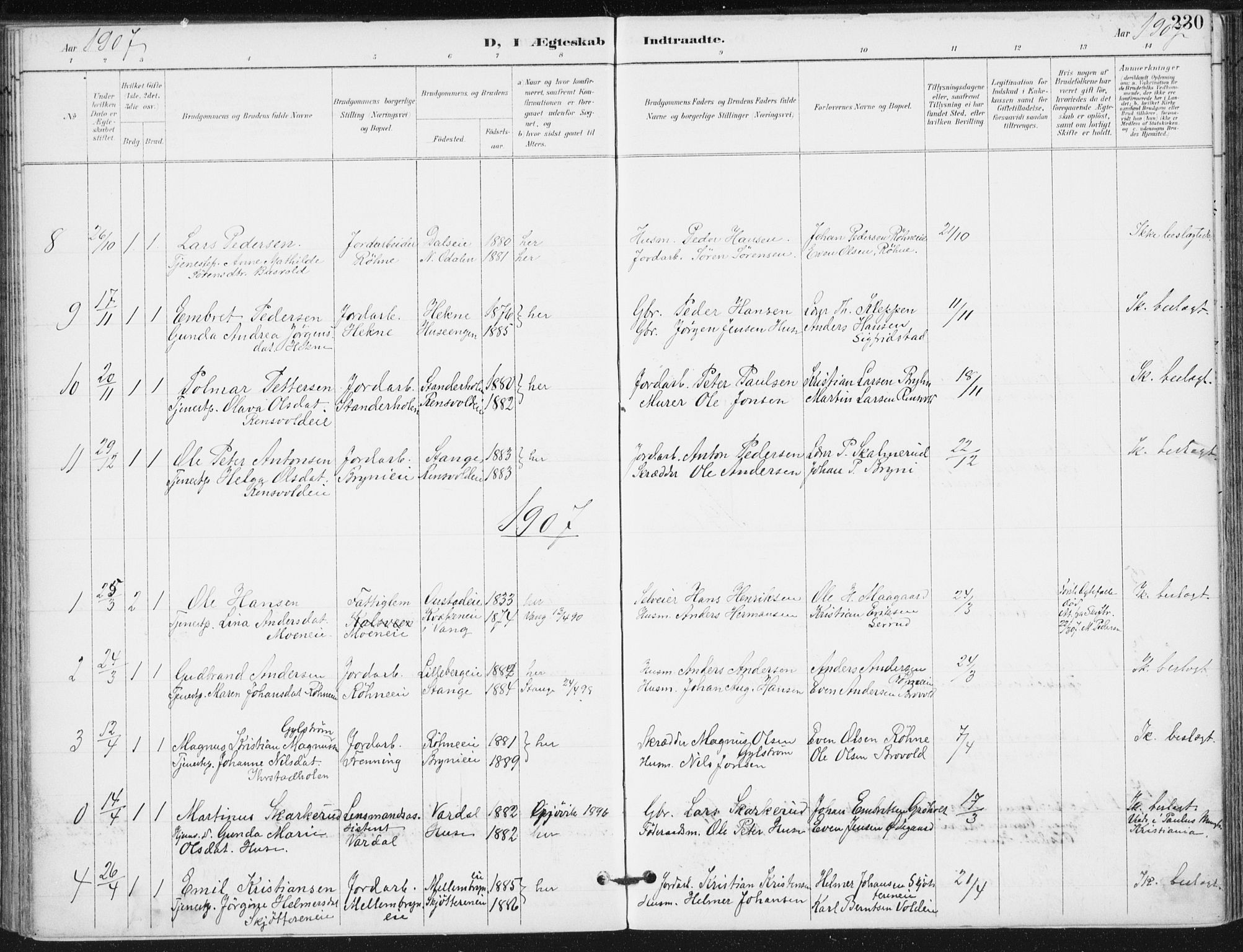 Romedal prestekontor, SAH/PREST-004/K/L0011: Ministerialbok nr. 11, 1896-1912, s. 230